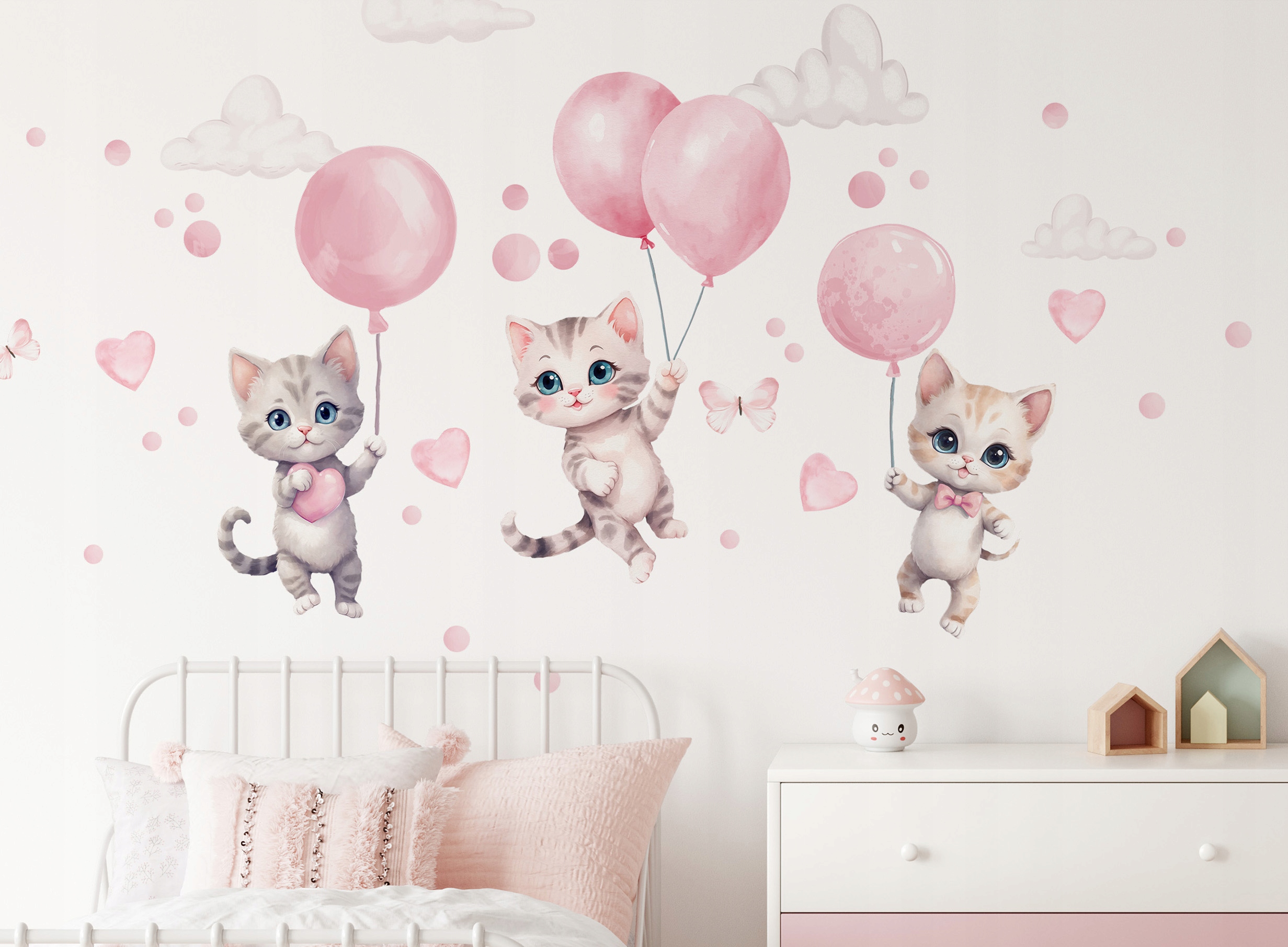 Naklejki na ścianę KOTKI PASTELOWE RÓŻOWE BALONY DLA DZIECI KOTY DECOTIA Kod producenta Naklejki Kotki Balony Pastelowe Różowe