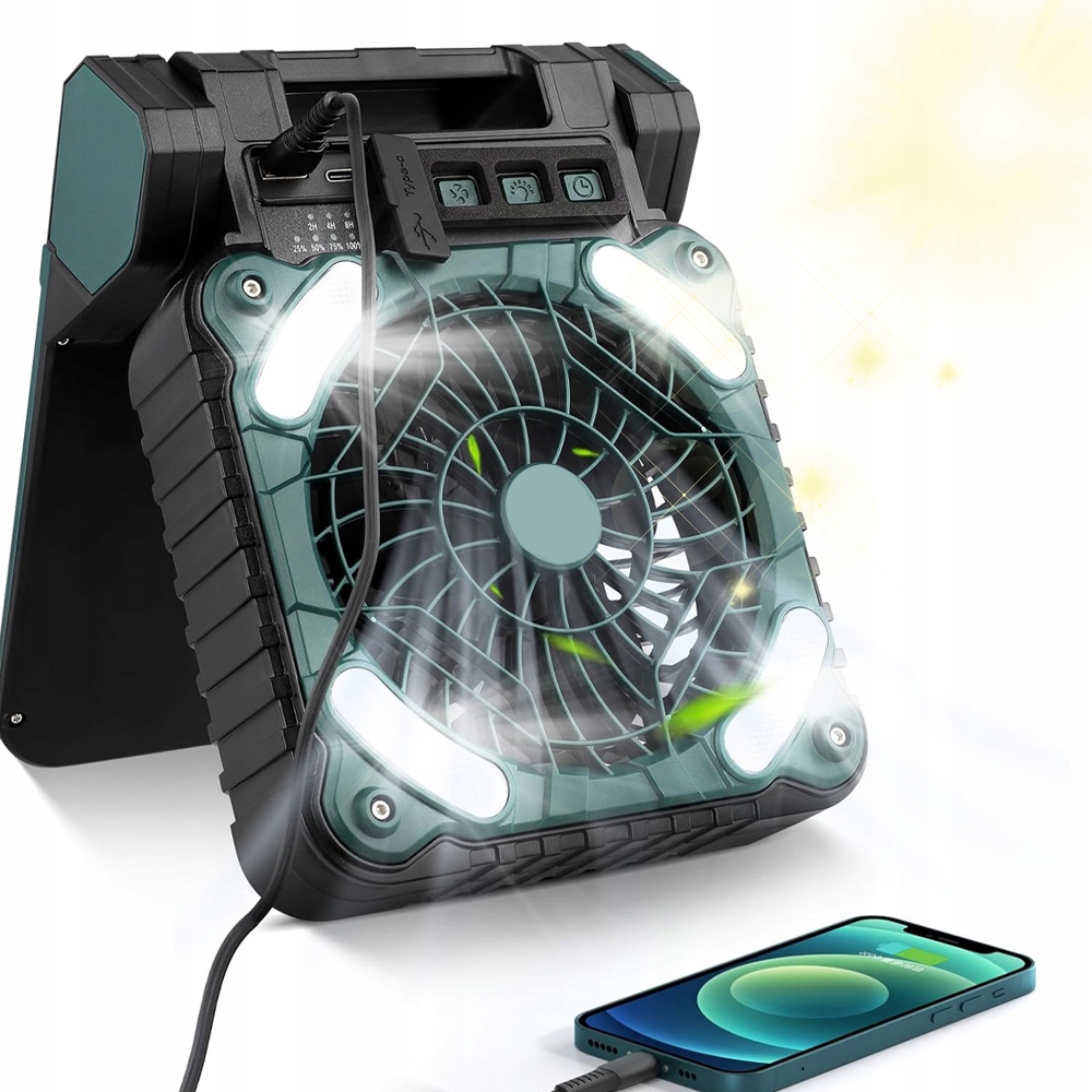 Cestování Usb Ventilátor 5800MAH Led Solární Kempingový Ventilátor 4 Rychlostní Stupně
