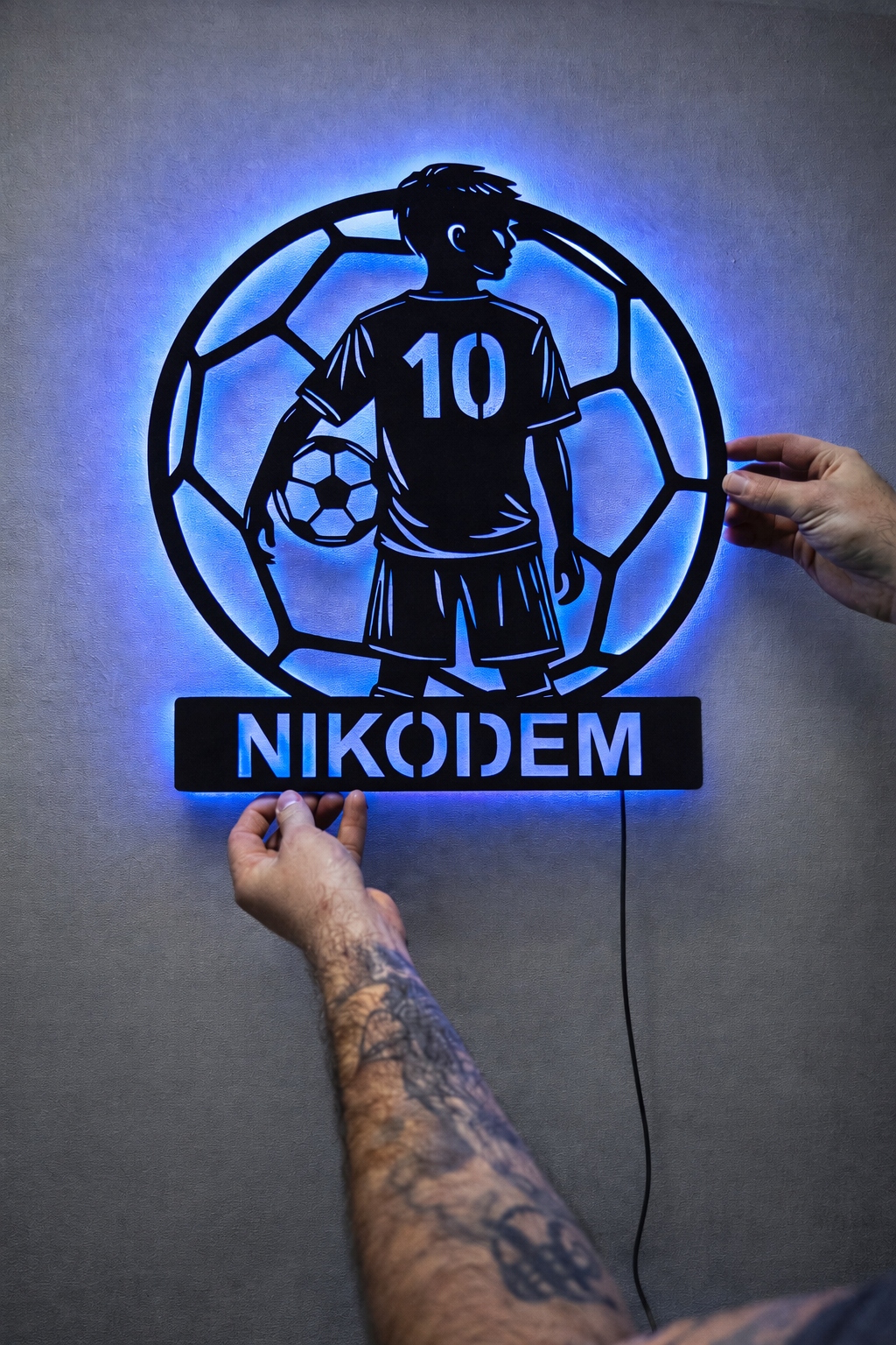 Fotbalové tričko se jménem, podsvícený, personalizovaný dřevěný obraz