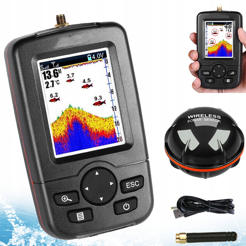 Echosonda Wędkarska Sonar Do Jezior Rzek 5-376 CM Głębokość Bezprzewodowy