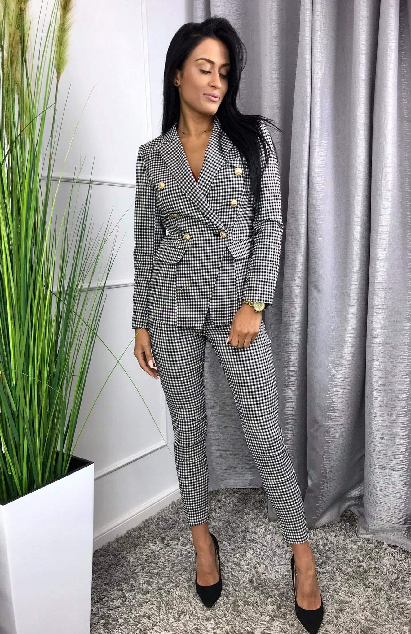 

Garnitur Zestaw Marynarka+Spodnie Krata pepitka