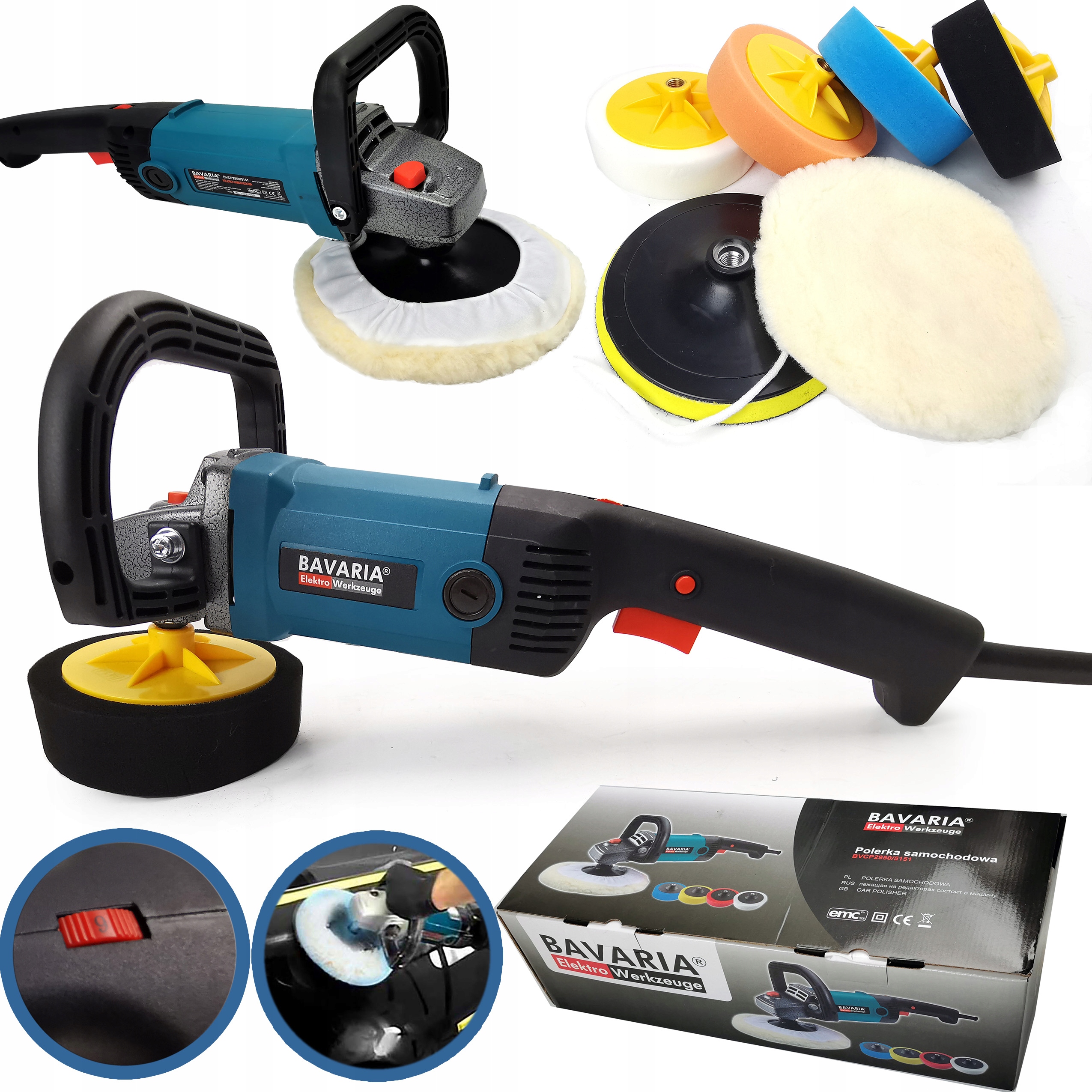 POLERKA SAMOCHODOWA SZLIFIERKA +4GĄBKI PASTA FILC