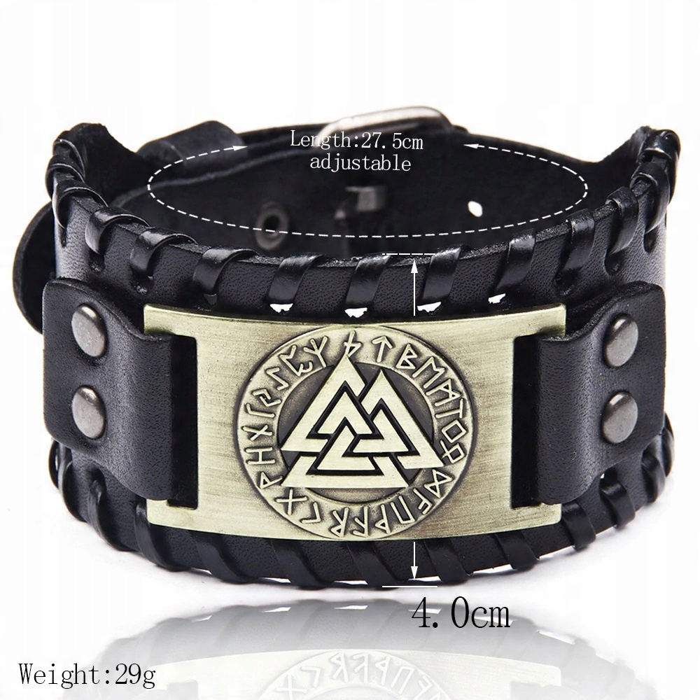 

Nordycka Bransoleta Skórzana Valknut Wiking Runy 2