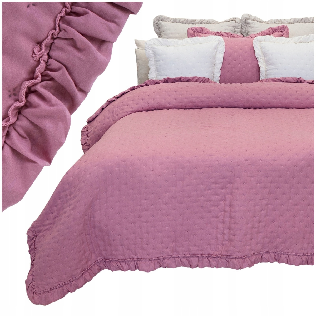 Přehoz na postel gauč 220x240 prošívaný s Volánkem kapa Celia Růžová