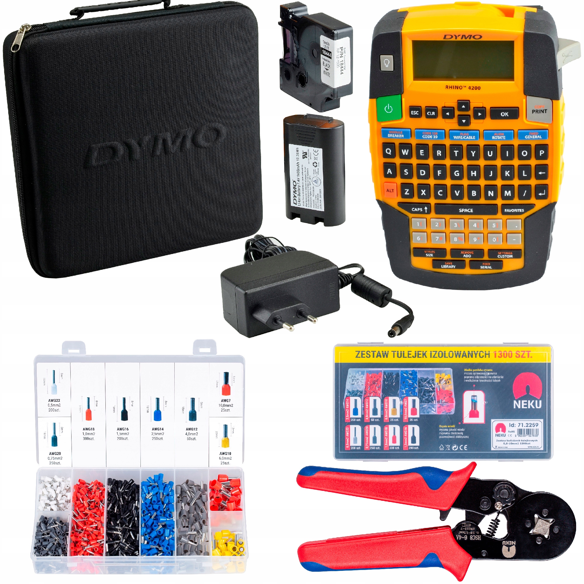 Zestaw Drukarka Etykiet Dymo Rhino 4200 walizka Zaciskarka do Tulejek