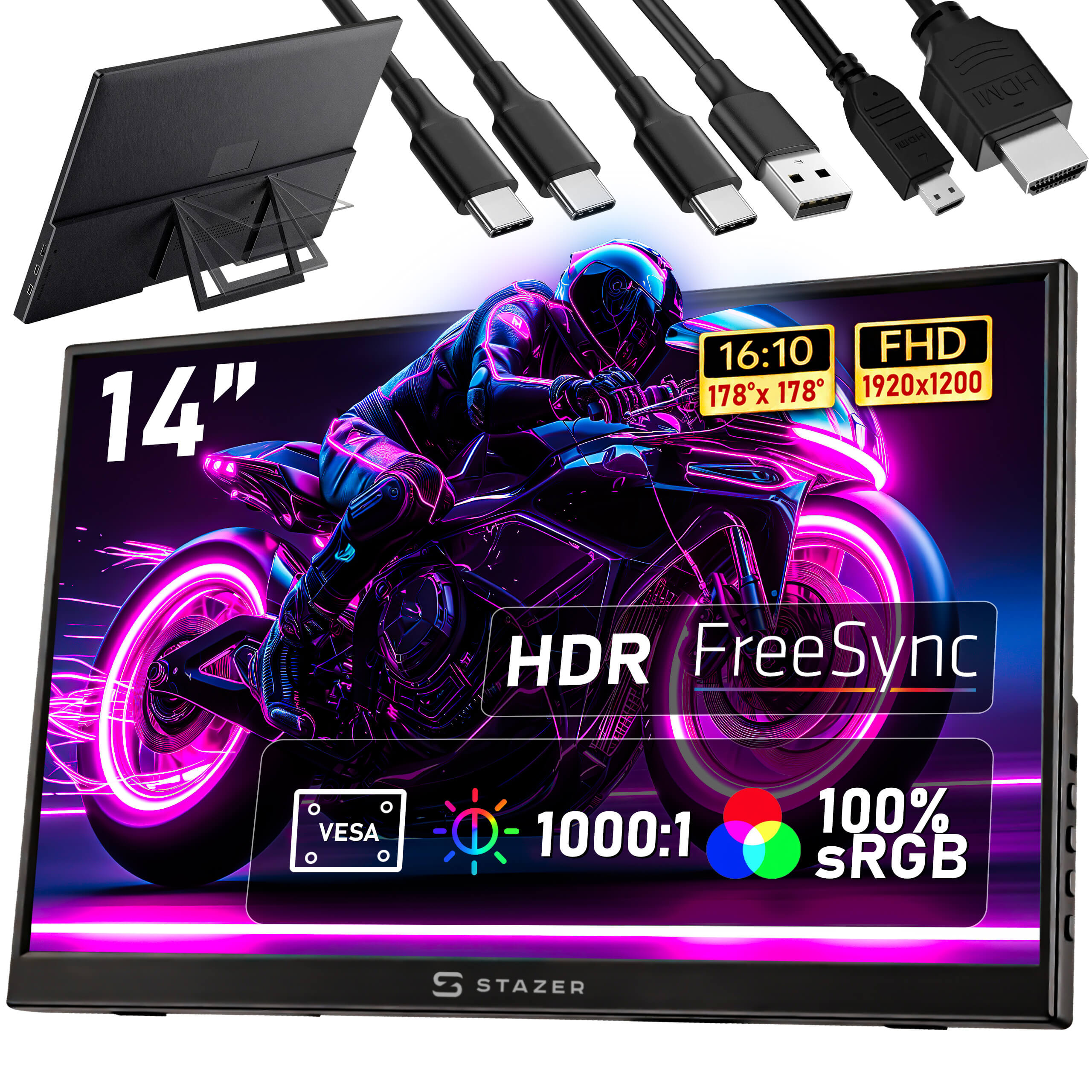 Prenosný monitor pre notebook a telefón 14 palcov LCD Ips Wuxga 1920x1200 60Hz