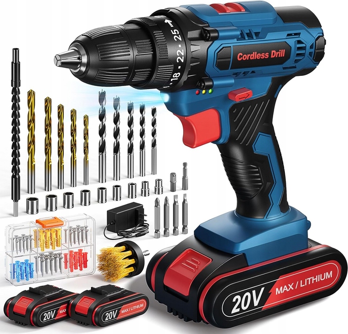 Wiertarko-Wkrętarka 20V 2 Akumulatory 87 Akcesoriów Walizka 42Nm Mocna