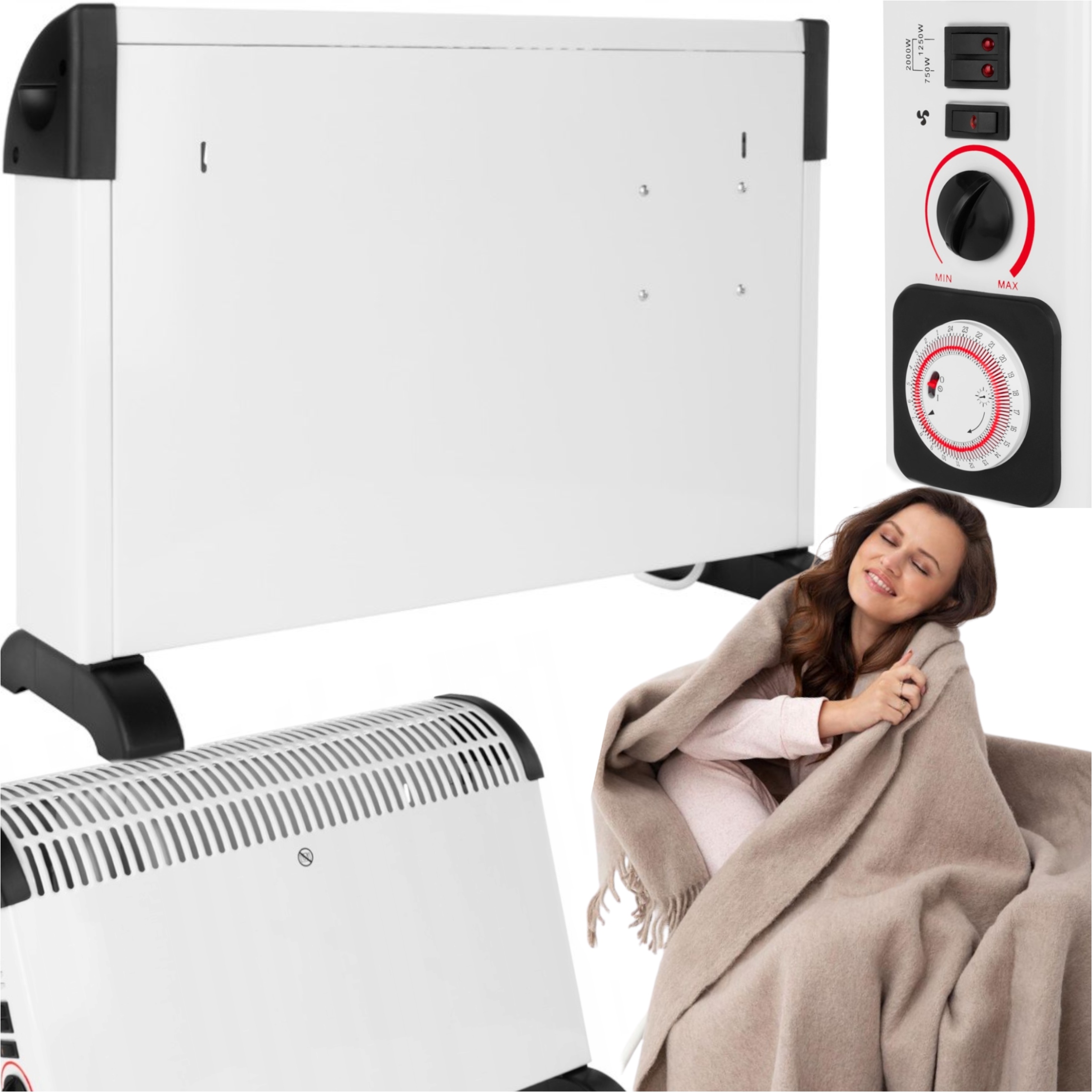 Velký Elektrický Ohřívač S Ovládacím Panelem Na Stěnu A Podlahu 2v1