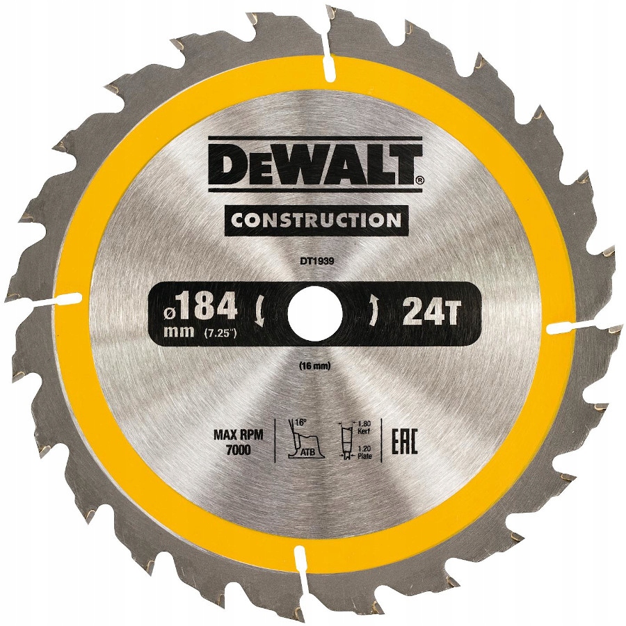 

Dewalt DT1939 Piła Tarczowa Do Drewna 184x16mm 24z