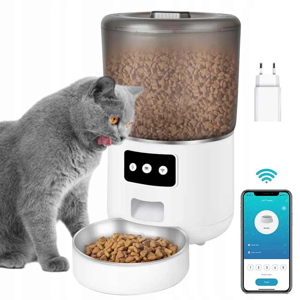 Levně Inteligentní Velký Podavač Krmiva Pro Psy 4 L Wifi Aplikace Bílý