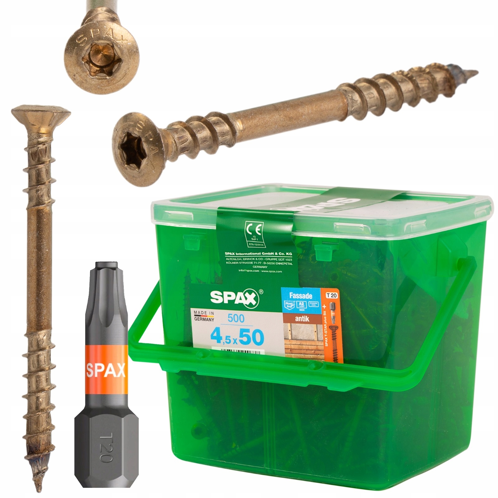 Skrutky Spax do fasádnej dosky 4,5x50 mm, A2,TX staré zlato, vedro 500ks
