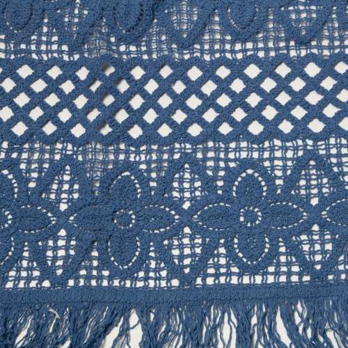 italská silná krajka ve stylu gipiury s třásněmi světlý kobalt