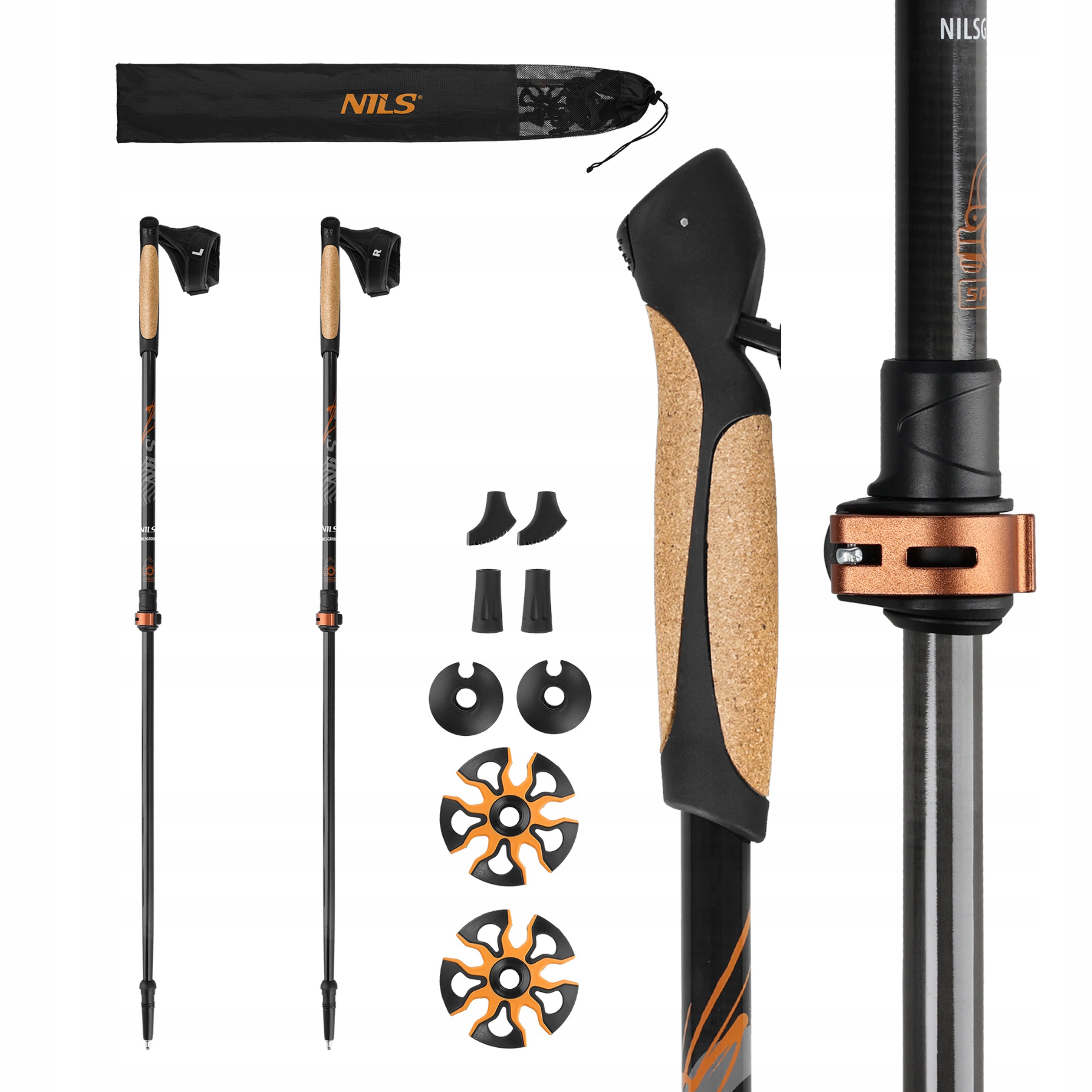 Kije Treningowe Nordic Walking Carbon Nils Węglowe Korek 125cm