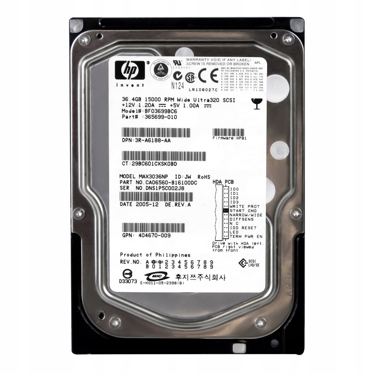 Hp 365699-010 36.4GB 15K 8MB Scsi U320 3.5'' BF03699BC6