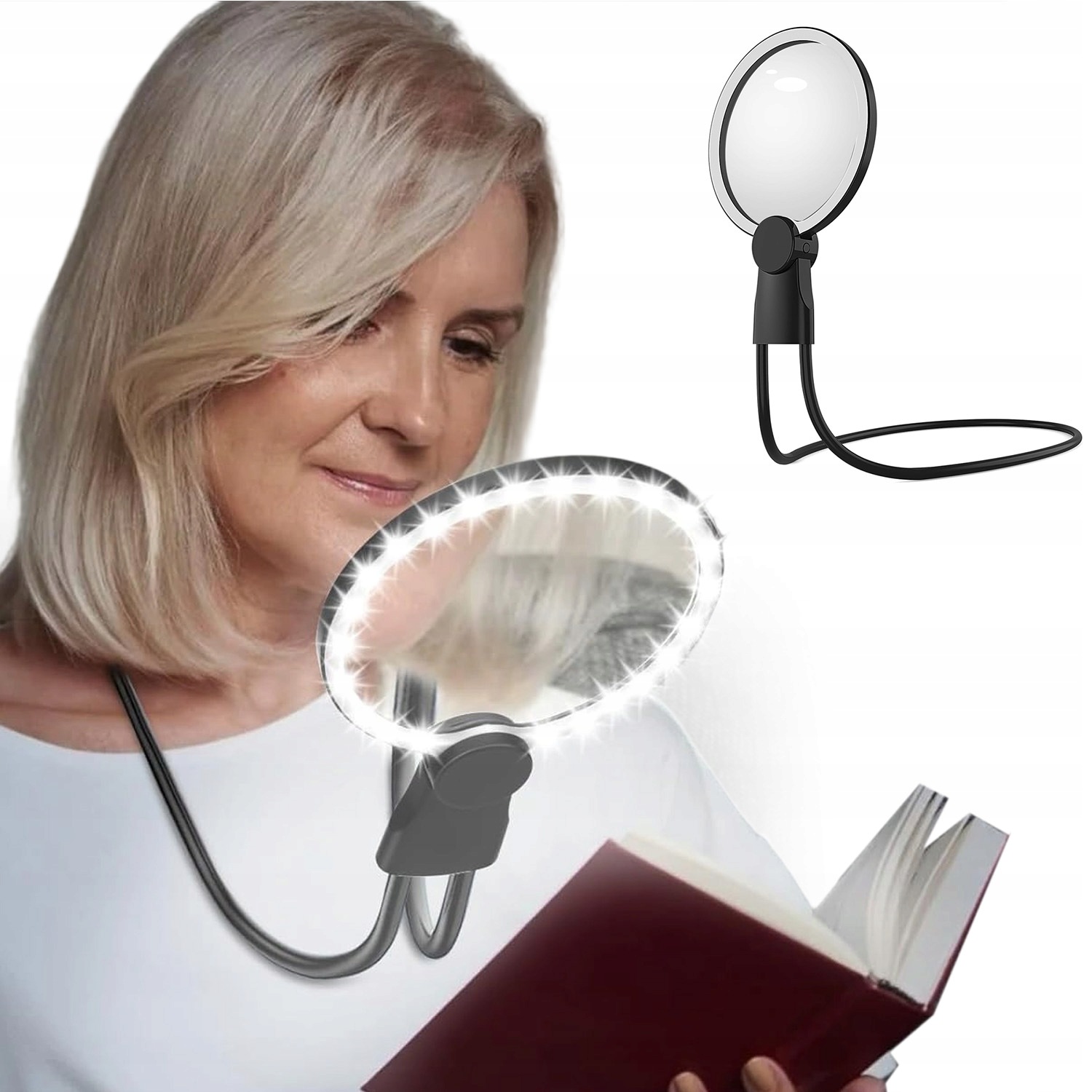 Zvětšovací Lupa Led Lampička 5X S 24 Diodami Pro Seniory Flexibilní Na Usb