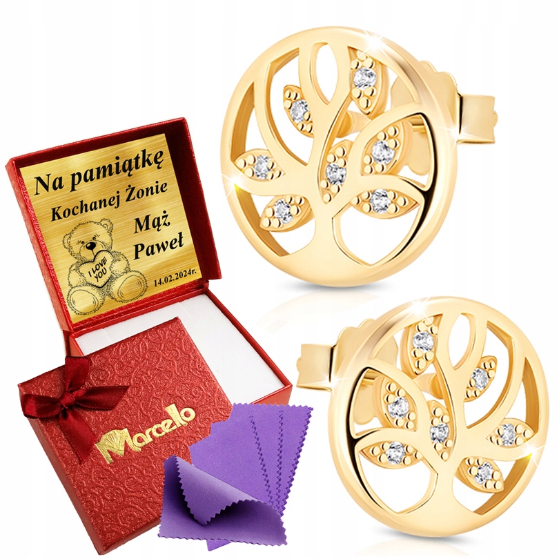 Złote Kolczyki Drzewka Szczęścia Cyrkonie Aaa Dla Kobiety Srebro 925