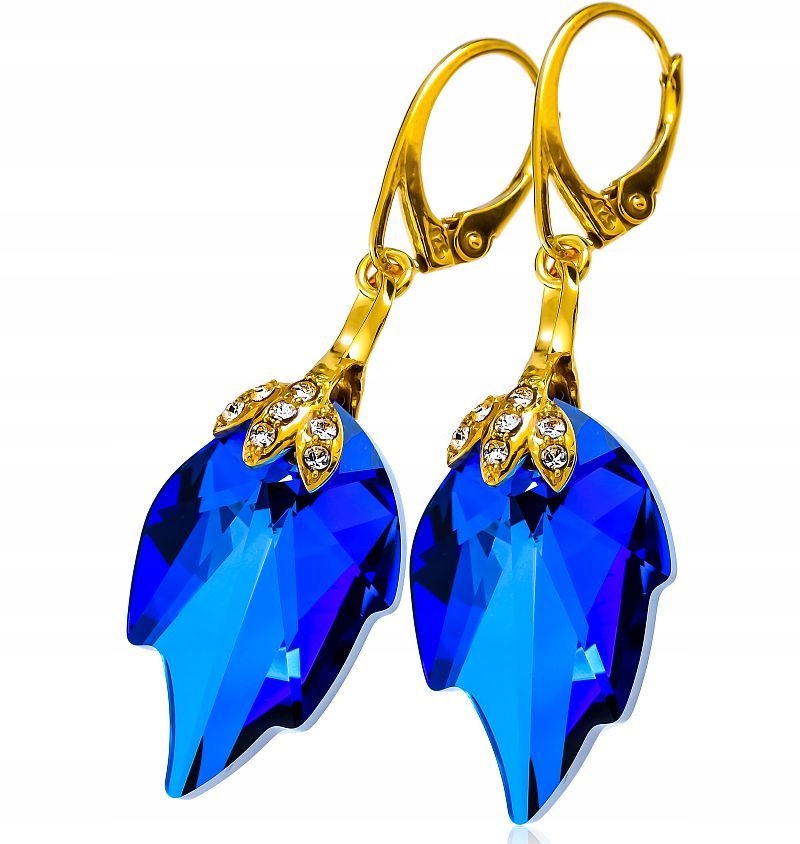 Krystaly Náušnice Blue Leaf Zlaté Stříbro Arande