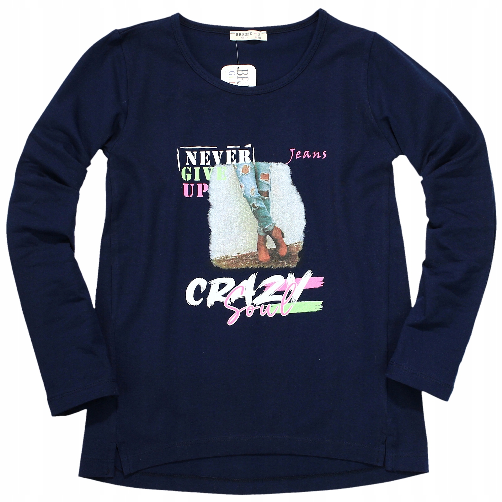 

Bluzka Bawełna Nadruk Longsleeve Rękaw Granat 140