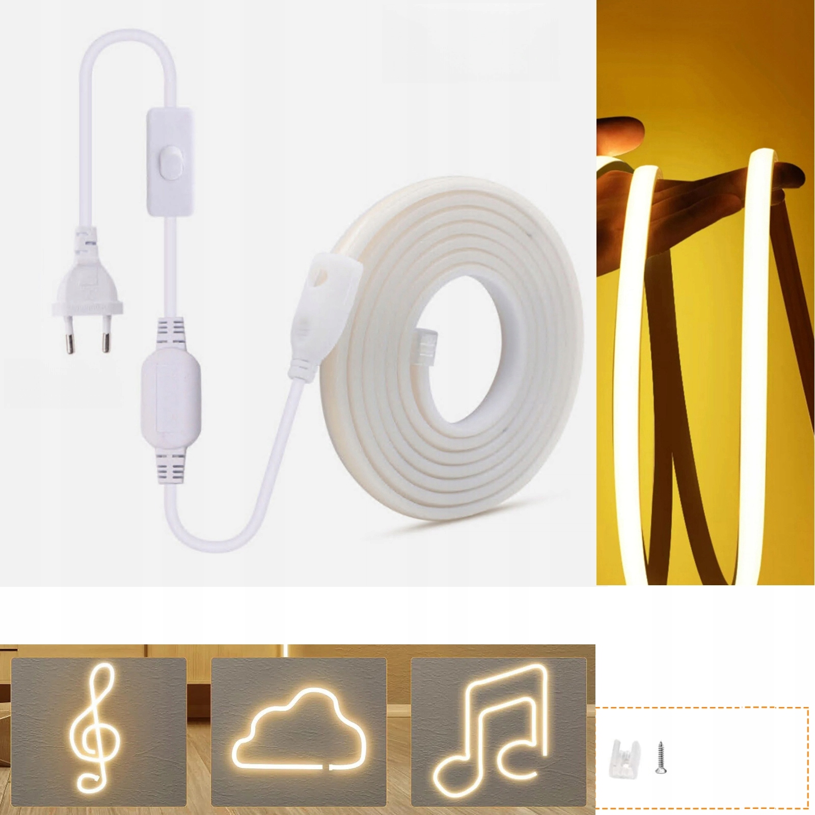 230V 10m Taśma Led Neon Cob 288 diod 3000K IP65