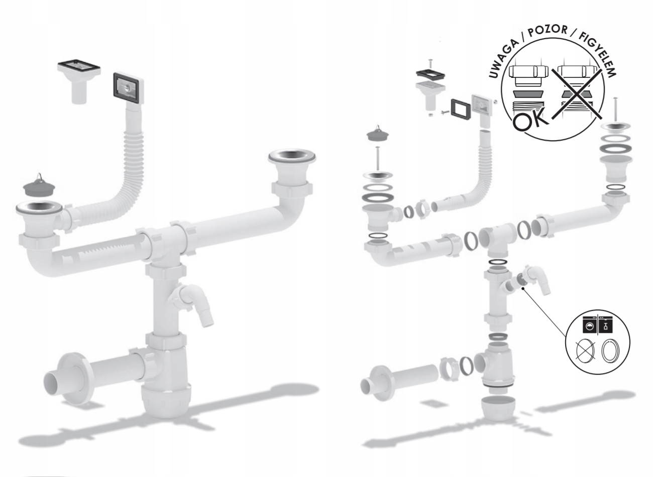 Syfon do zlewu dwukomorowego z przelewem zmywarka Kod producenta 5901095512346