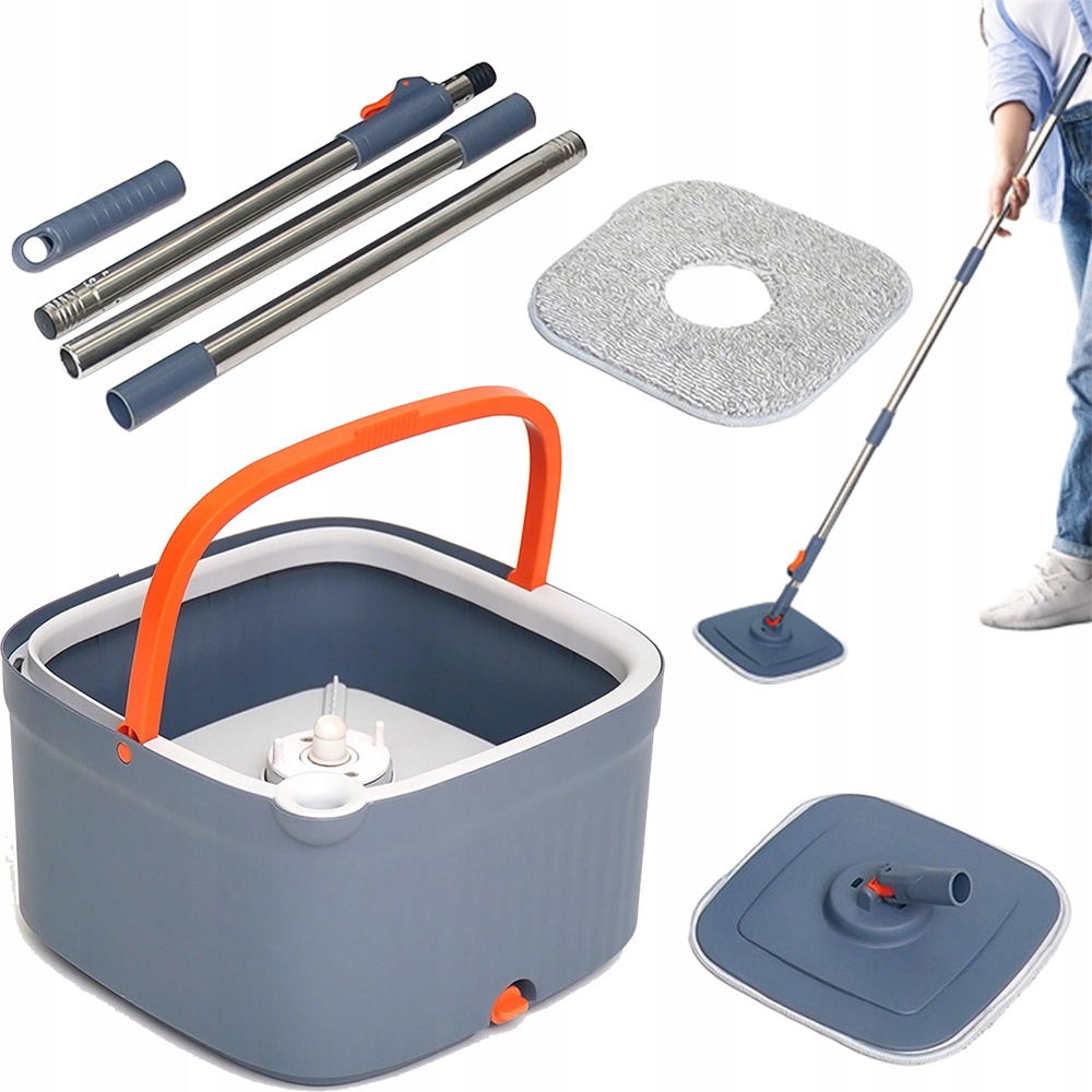 Levně Rotační Mop Čtvercový S Kbelíkem Z Mikrovlákna, Kbelík Na Mokro A Sucho, Sada