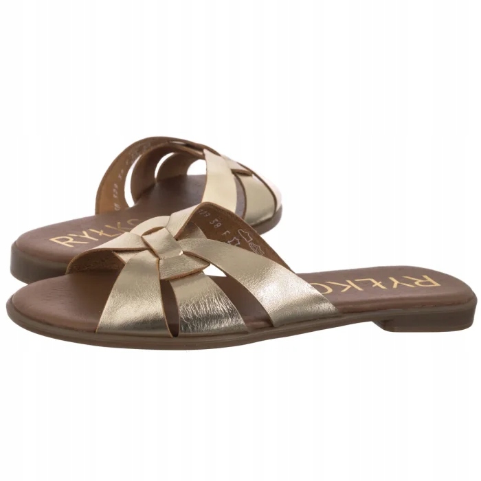 Kožené boty Dámské Nazouváky Sandály Ryłko Platinové 0AGH7_V1 Zlaté
