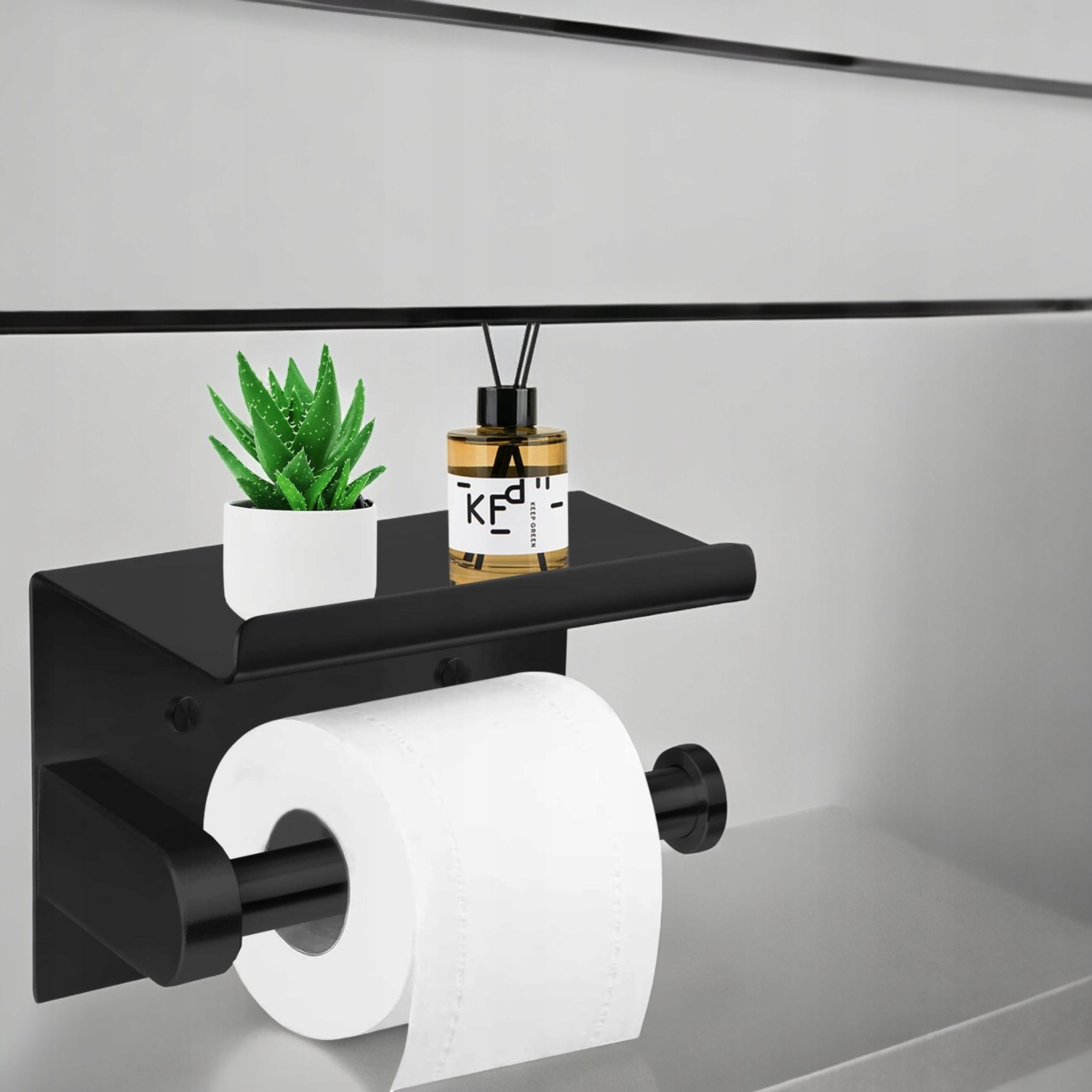 UCHWYT NA PAPIER toaletowy CZARNY MAT z półką metalowy do WC łazienki LOFT Marka inna