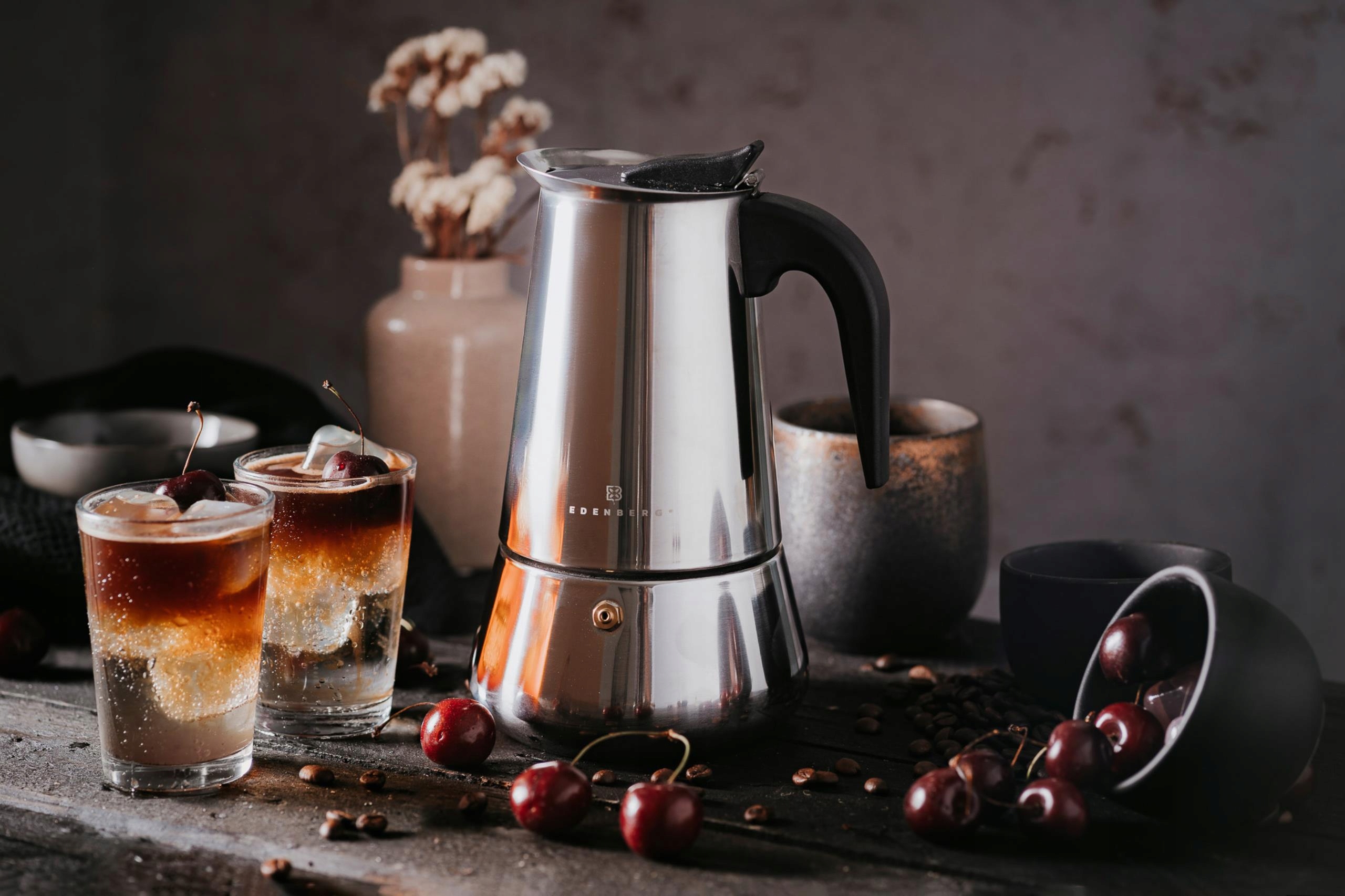 KAFETERKA STALOWA 9 FILIŻANEK EDENBERG 450ml Kolor odcienie szarości i srebra