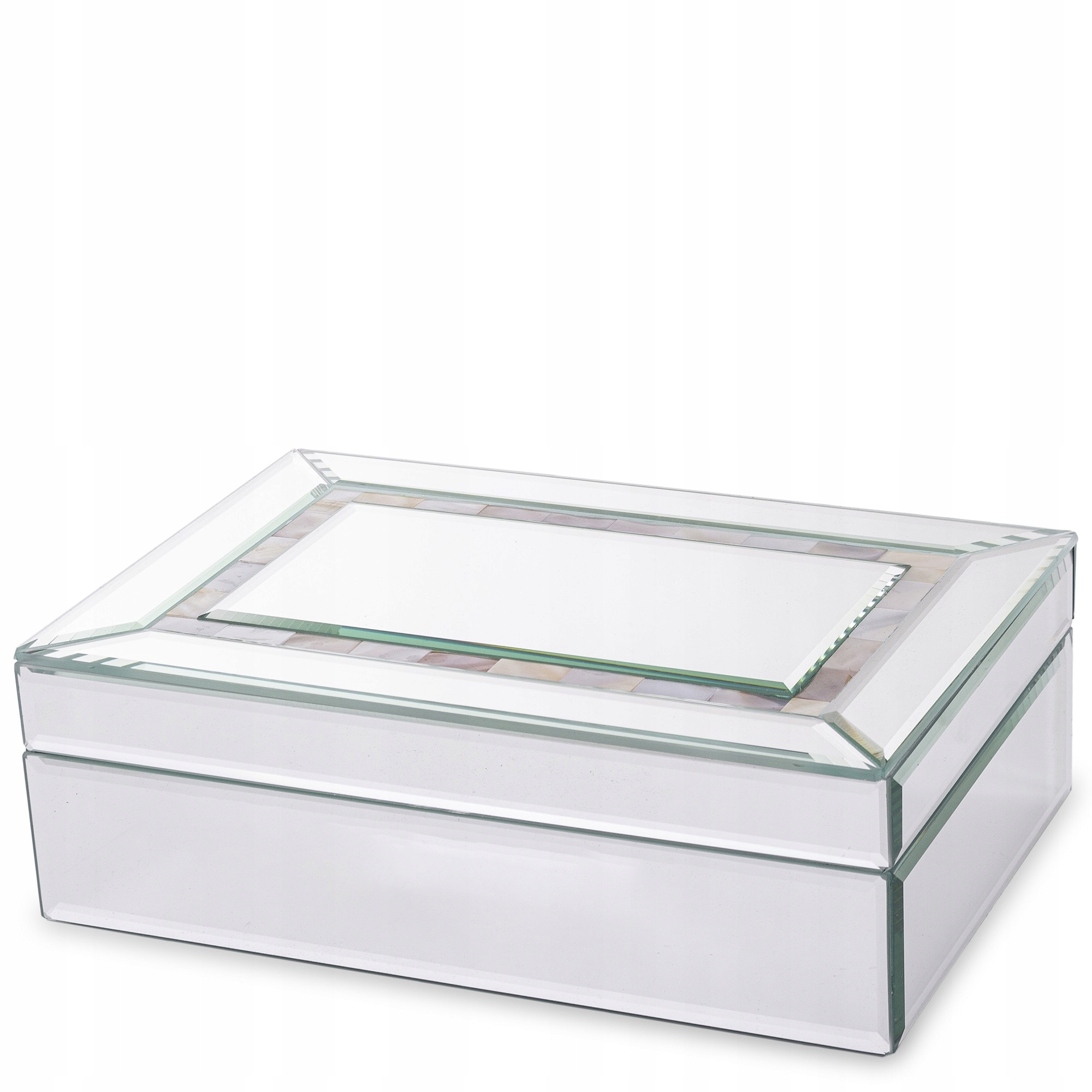 SZKLANA SZKATUŁKA PERŁOWA NA BIŻUTERIĘ KASETKA GLAMOUR SREBRNA