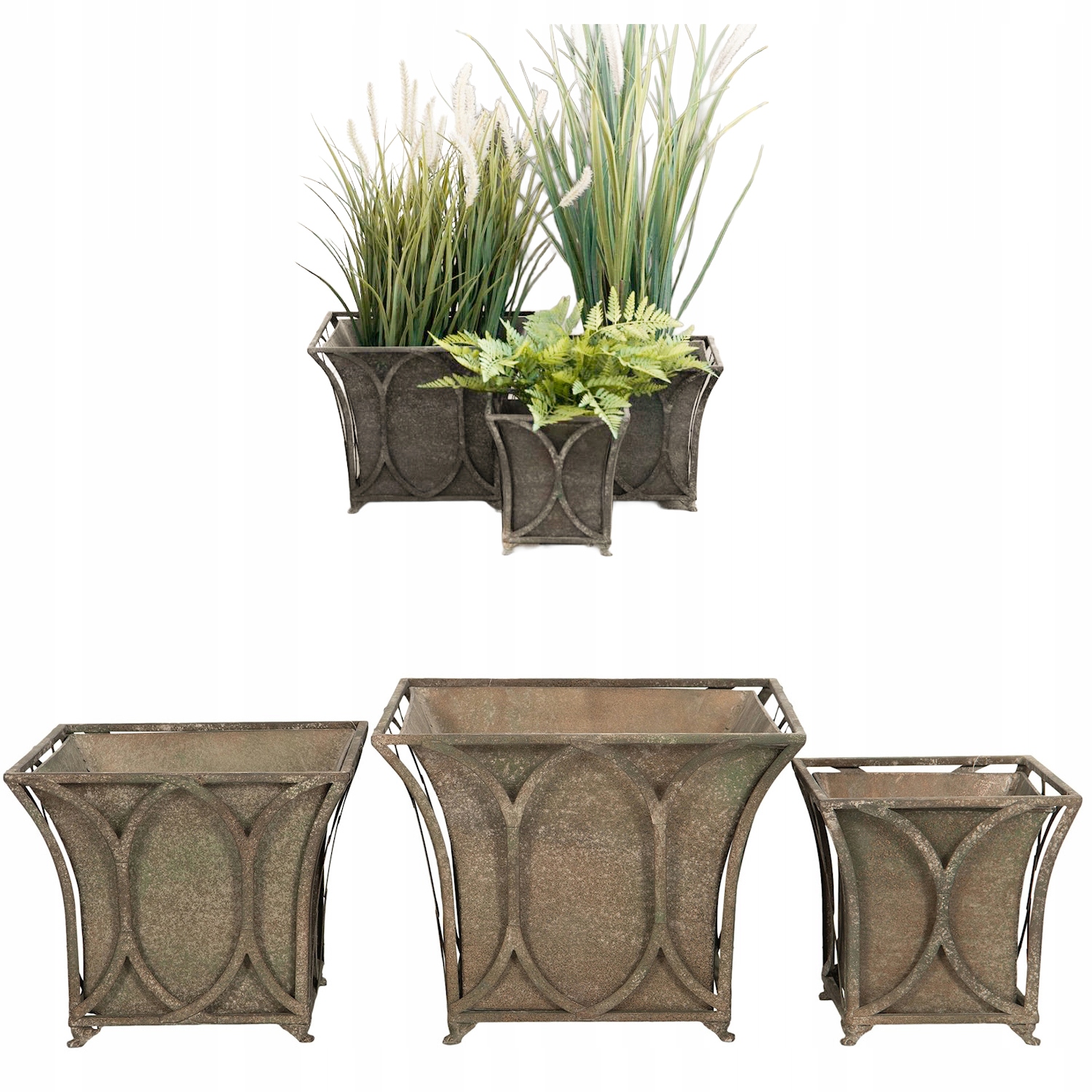 Veľký Štvorcový Kvetináč Loft Zelený Na Palmu Na Balkon Terasu 3 Ks