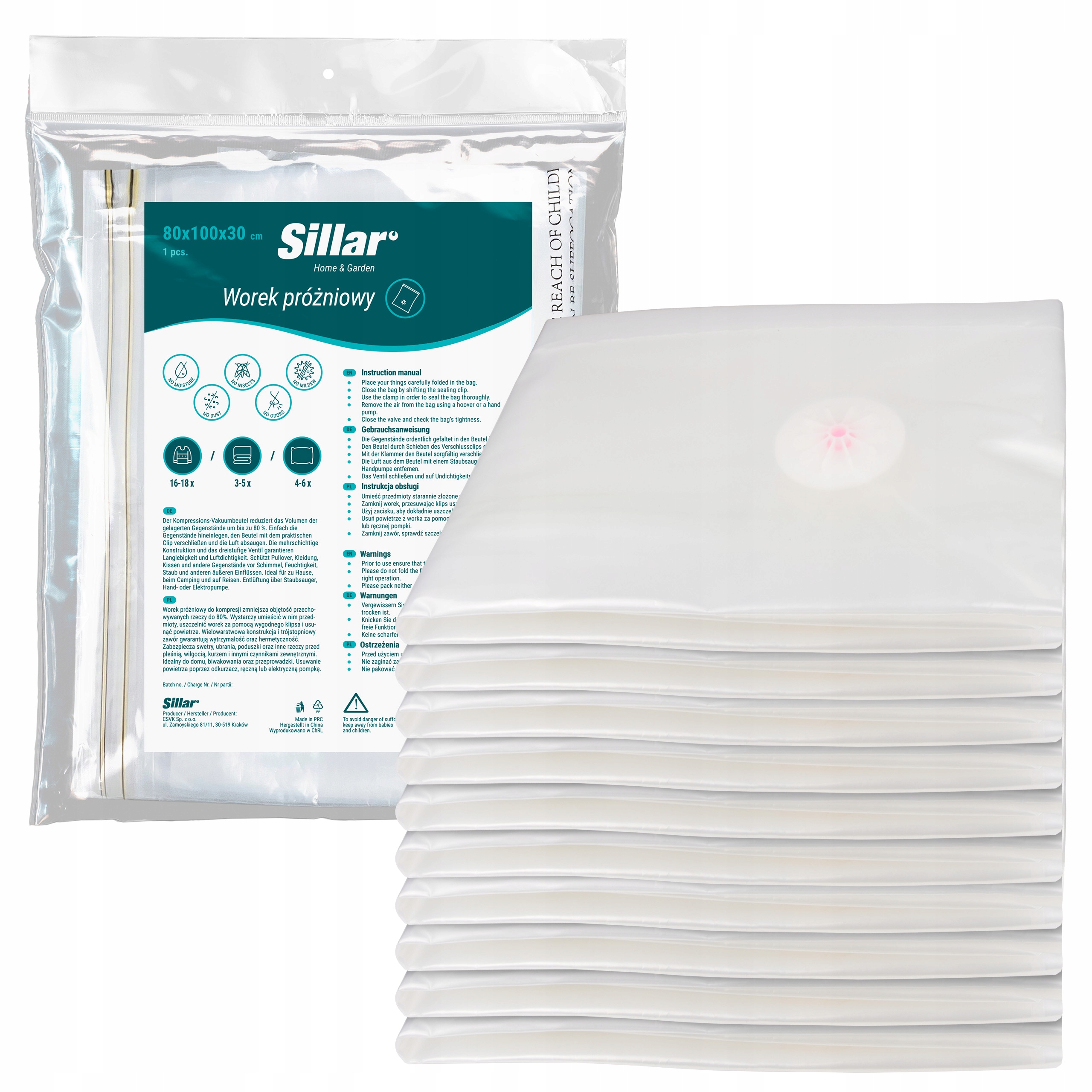 Levně 10x Vakuové pytle na oblečení a Povlečení, úložné tašky ve tvaru kostky, silné provedení Sillar, 80x100x30 cm