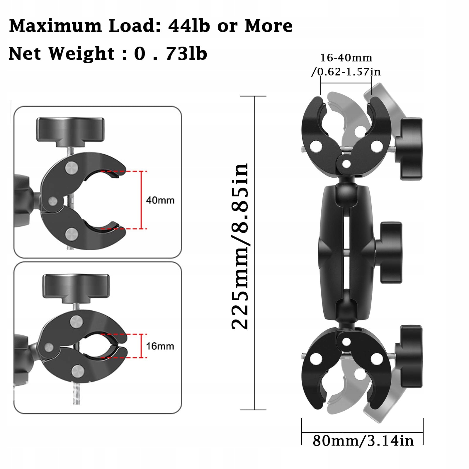 JINLAILI Uchwyt Kamery Dwie Klamry 360° Głowica do Gopro Rower 9CM — miniatura 2