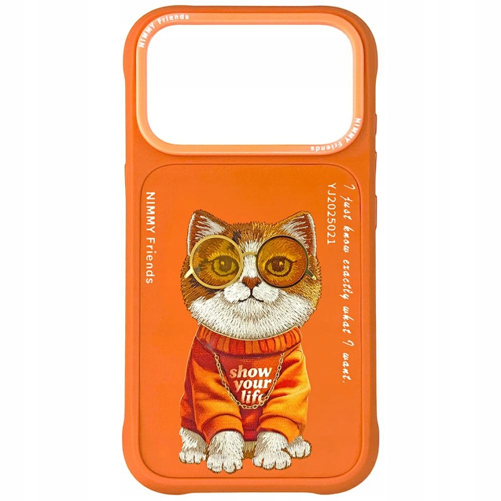 Pouzdro Nimmy Glasses Cool Cat pro iPhone 17 Pro oranžové