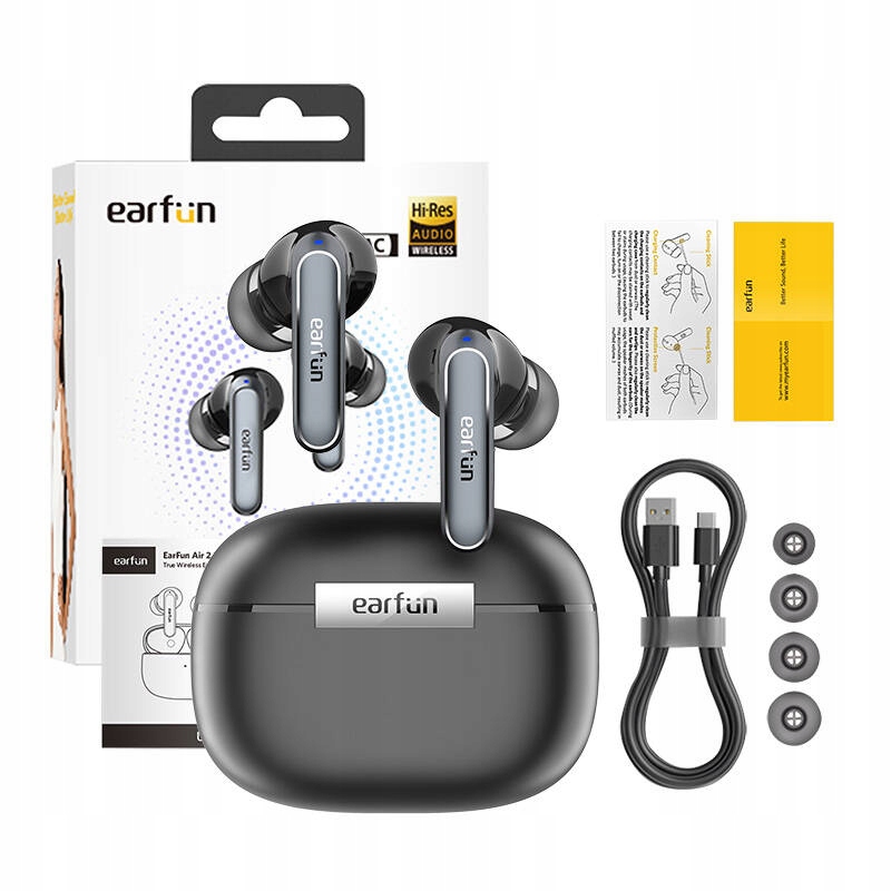 EarFun Air2 Sluchawki Bezprzewodowe Tws Ldac Bluetooth 5.3 IPX7 Czarny 40h