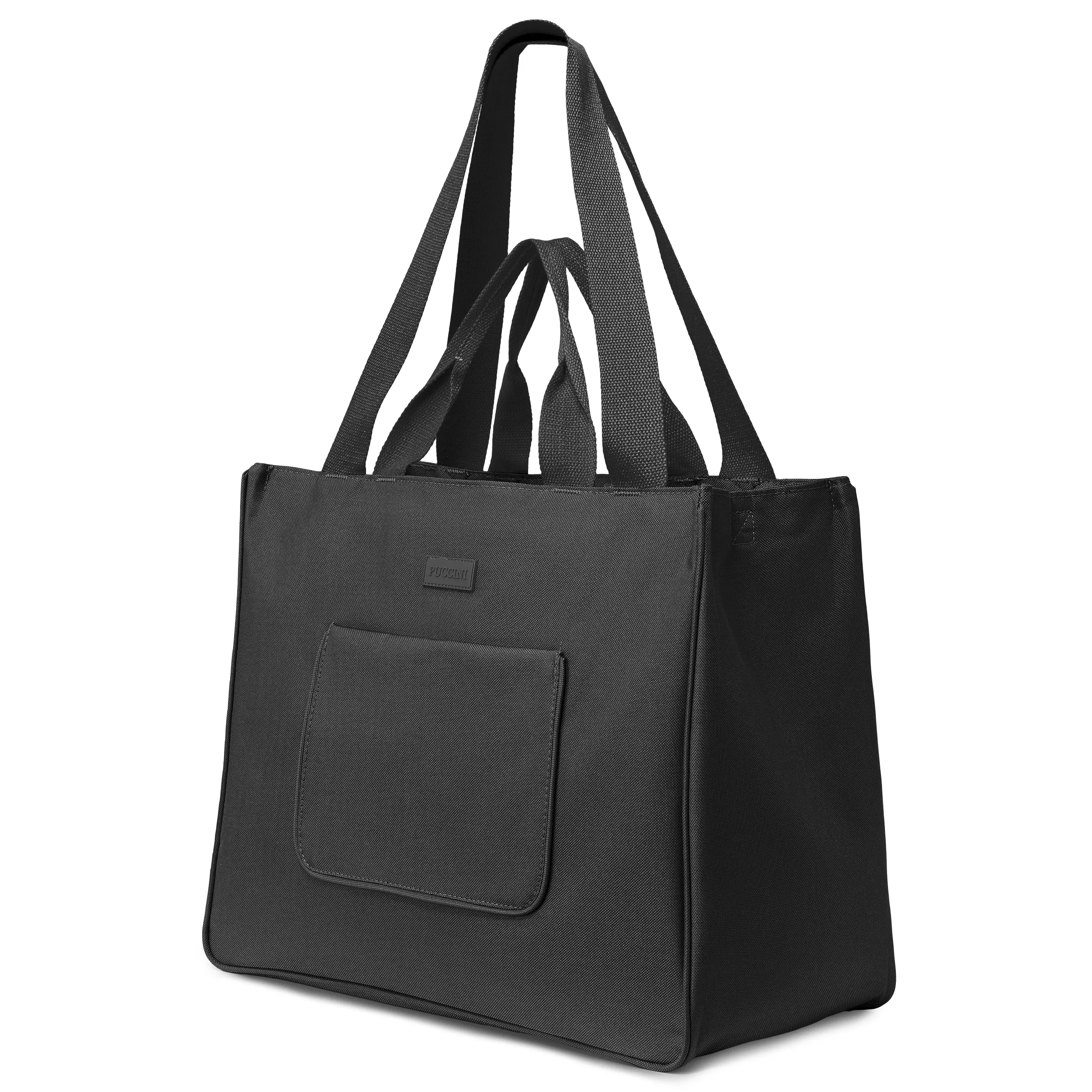 Puccini Torba z Kieszeniami Materiałowa Shopper Na Ramię Czarna TD250-1