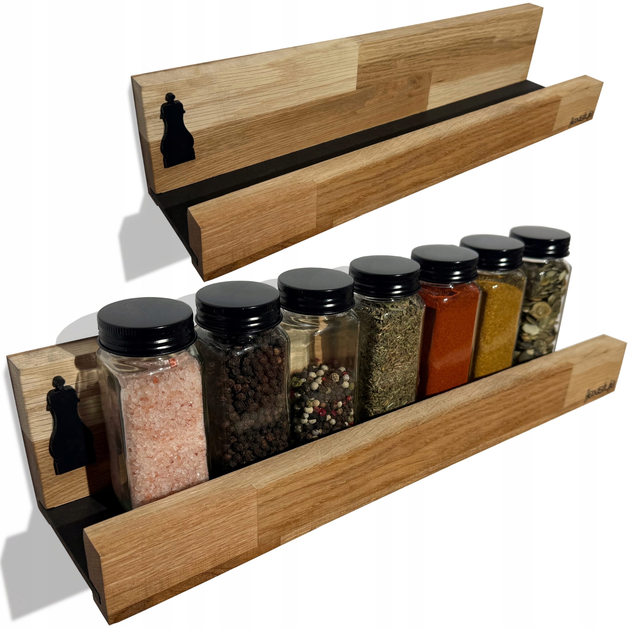 Dřevěná závěsná kuchyňská polička na koření, dubová, 40 cm