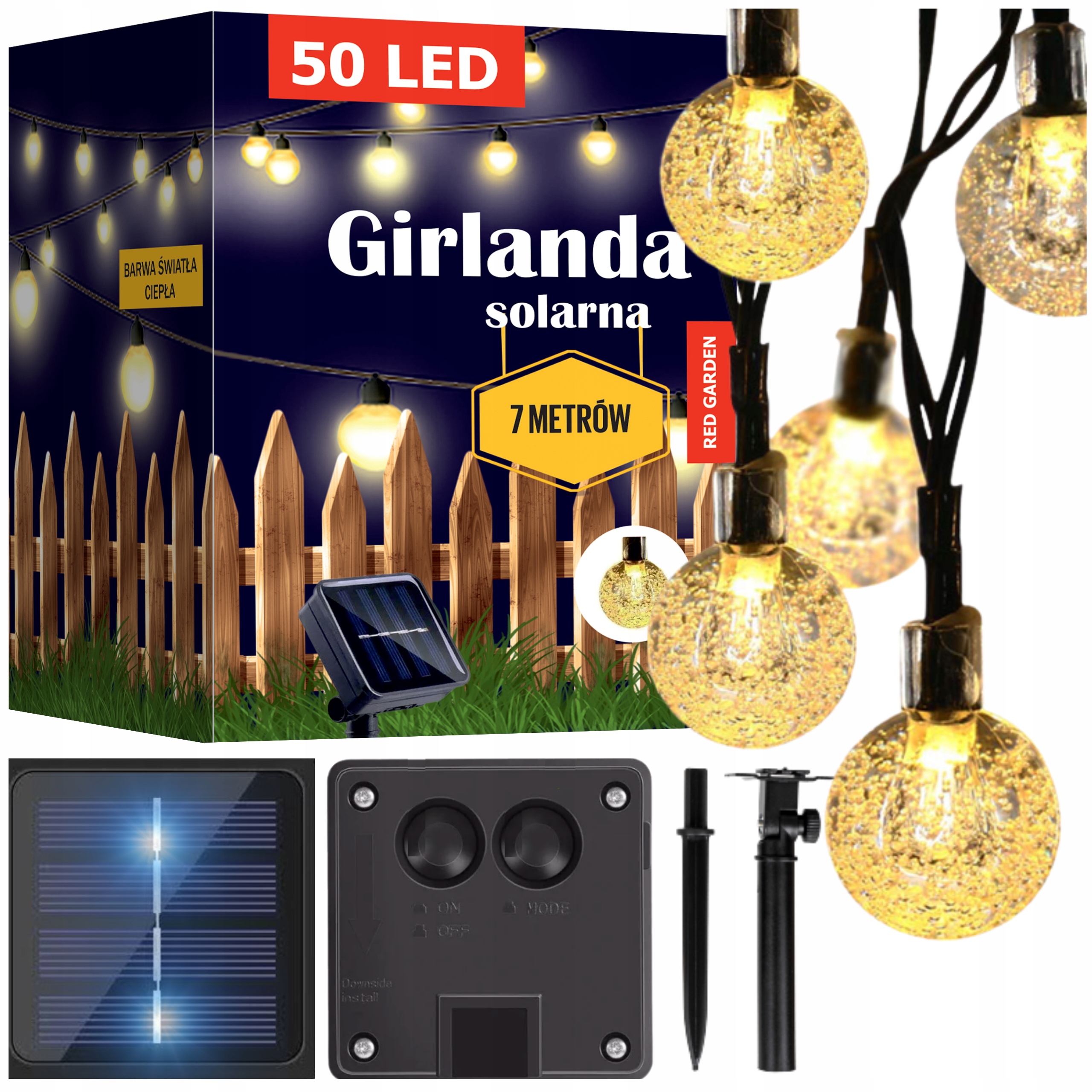 

Girlanda Solarna Ogrodowa Led Lampki 50 Żarówek