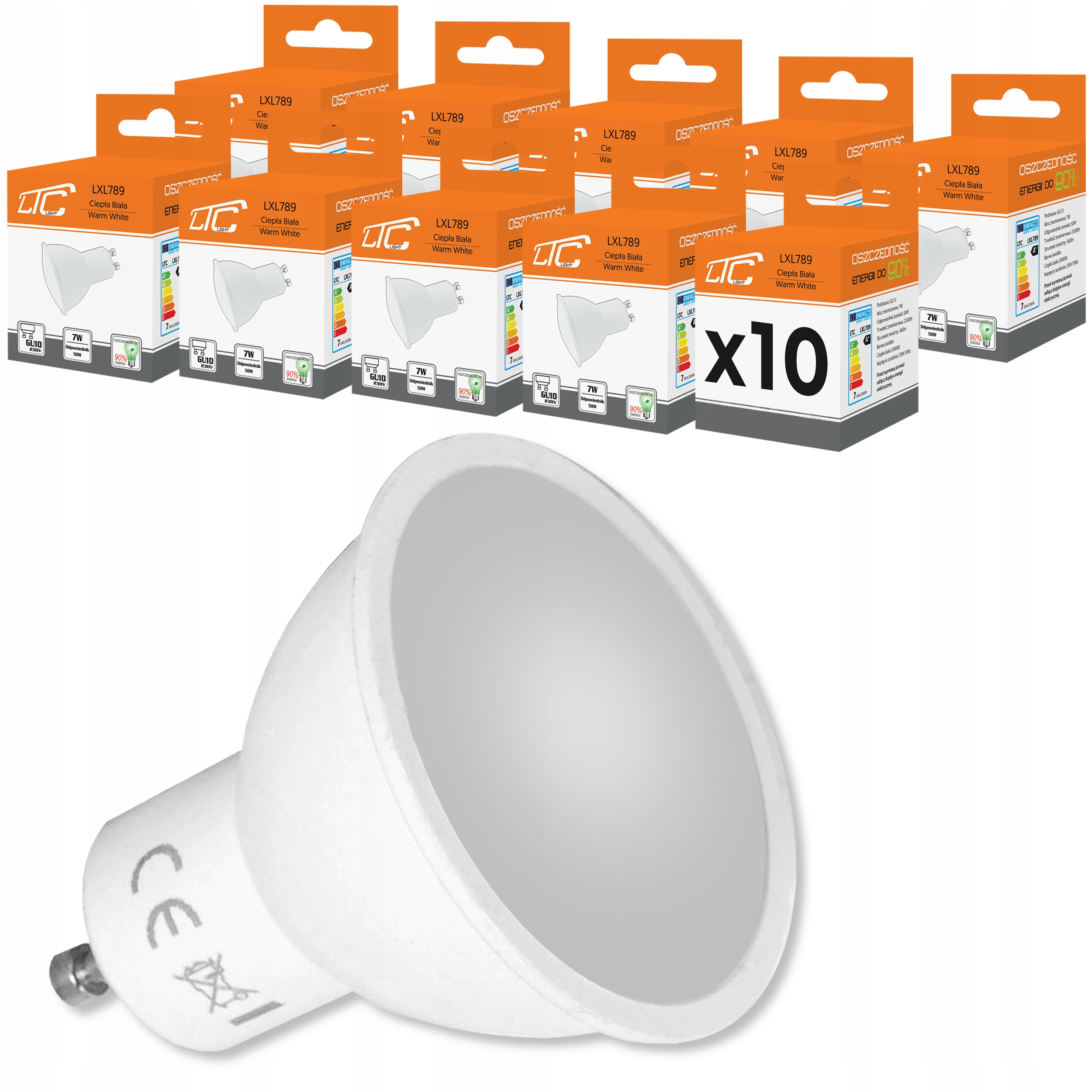

Pakiet 10x Żarówka Led Ciepła GU10 Smd 7W=50W 560L