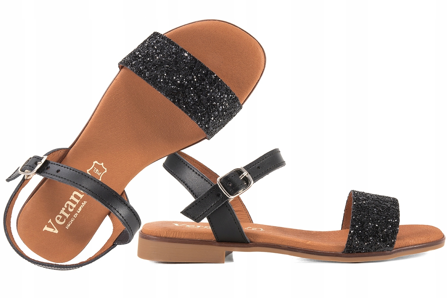 Verano 3090 Dámské Sandály Španělské Kůže Se Třpytkami černé 38 Černá