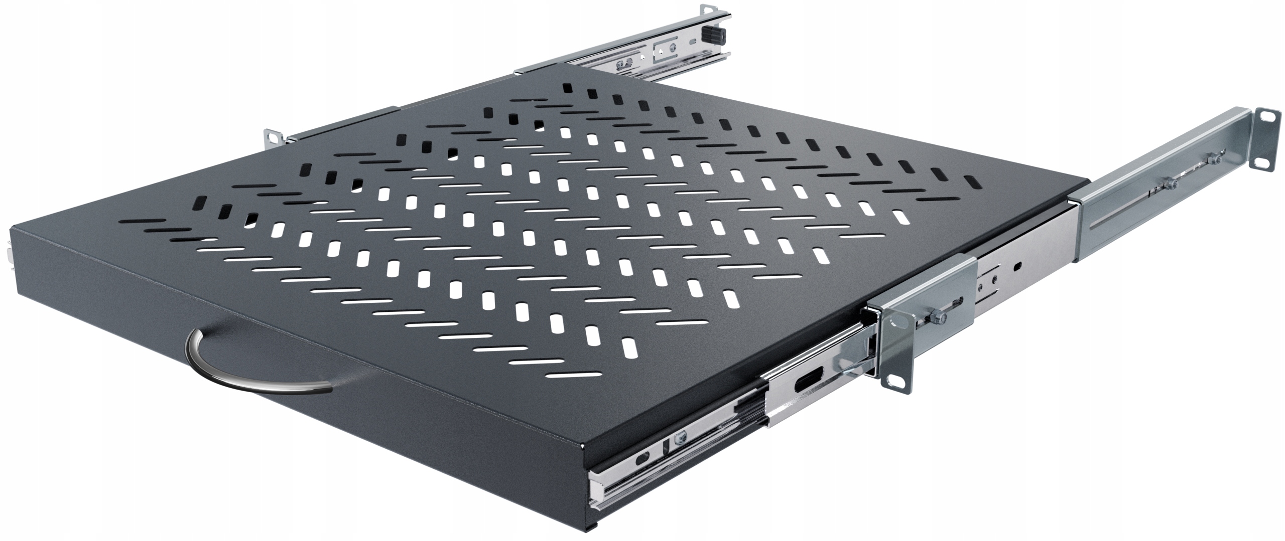 Półka Wysuwana Rack 19" 1U 450mm do Szafy Serwerowej, Metalowa, Czarna