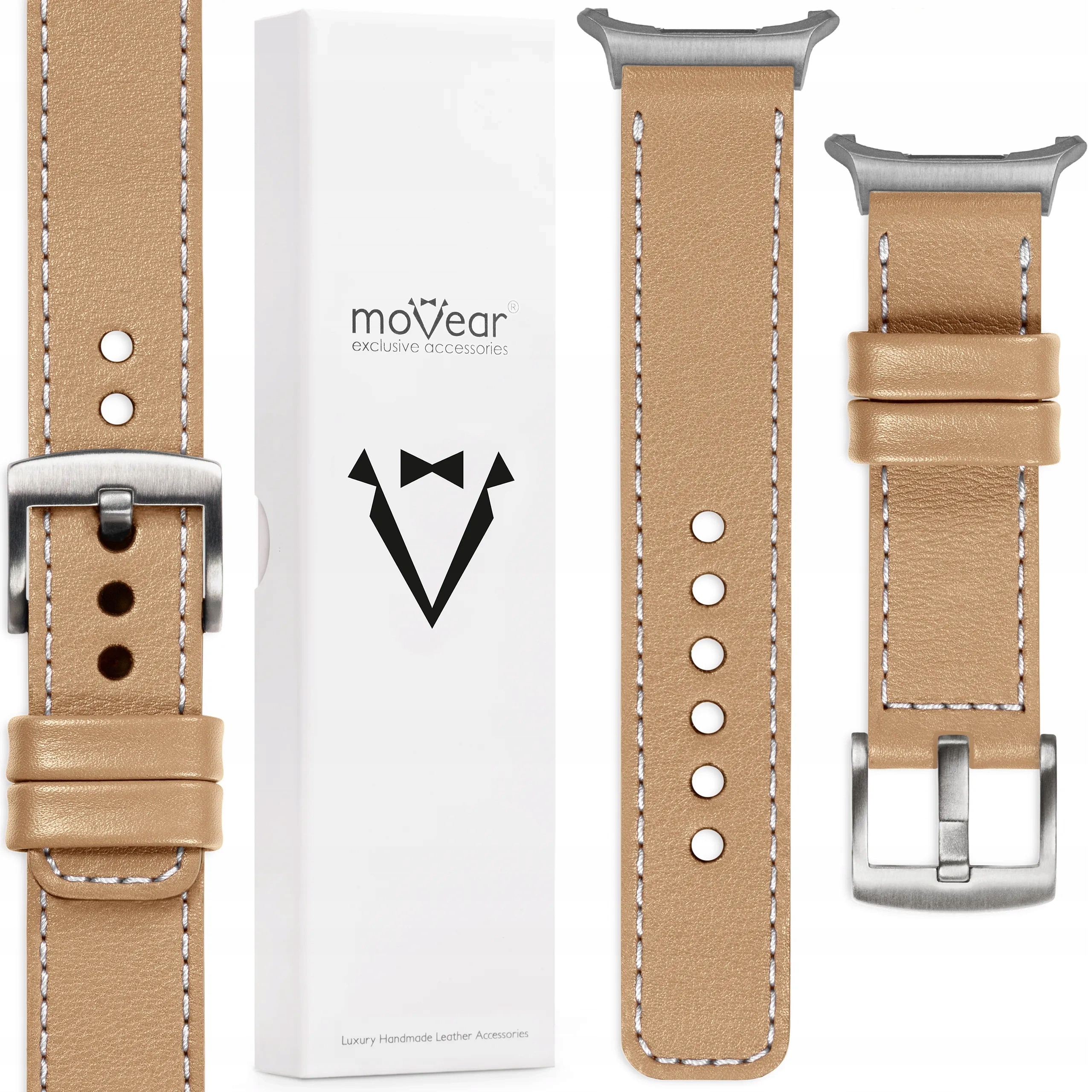 Kožený řemínek 24 mm pro Samsung Galaxy Watch Ultra Cappuccino, stylový Movear