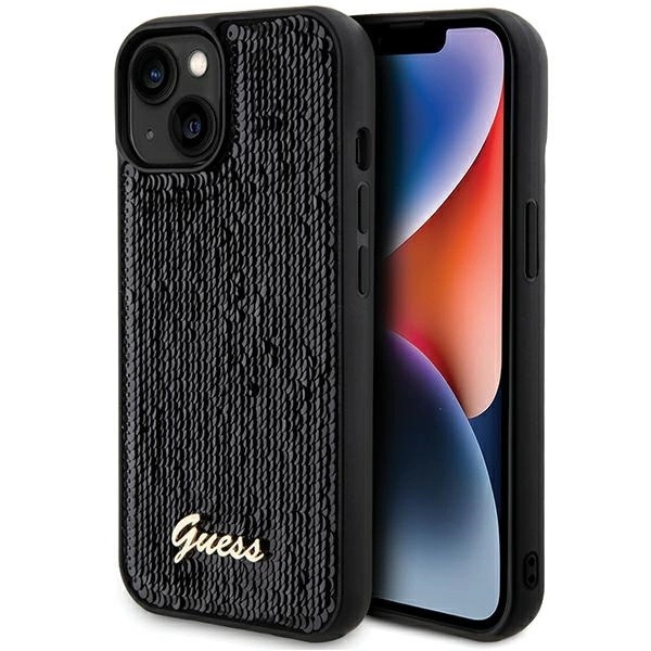 Etui Guess Sequin Script Metal na iPhone 14 15 13 czarne
