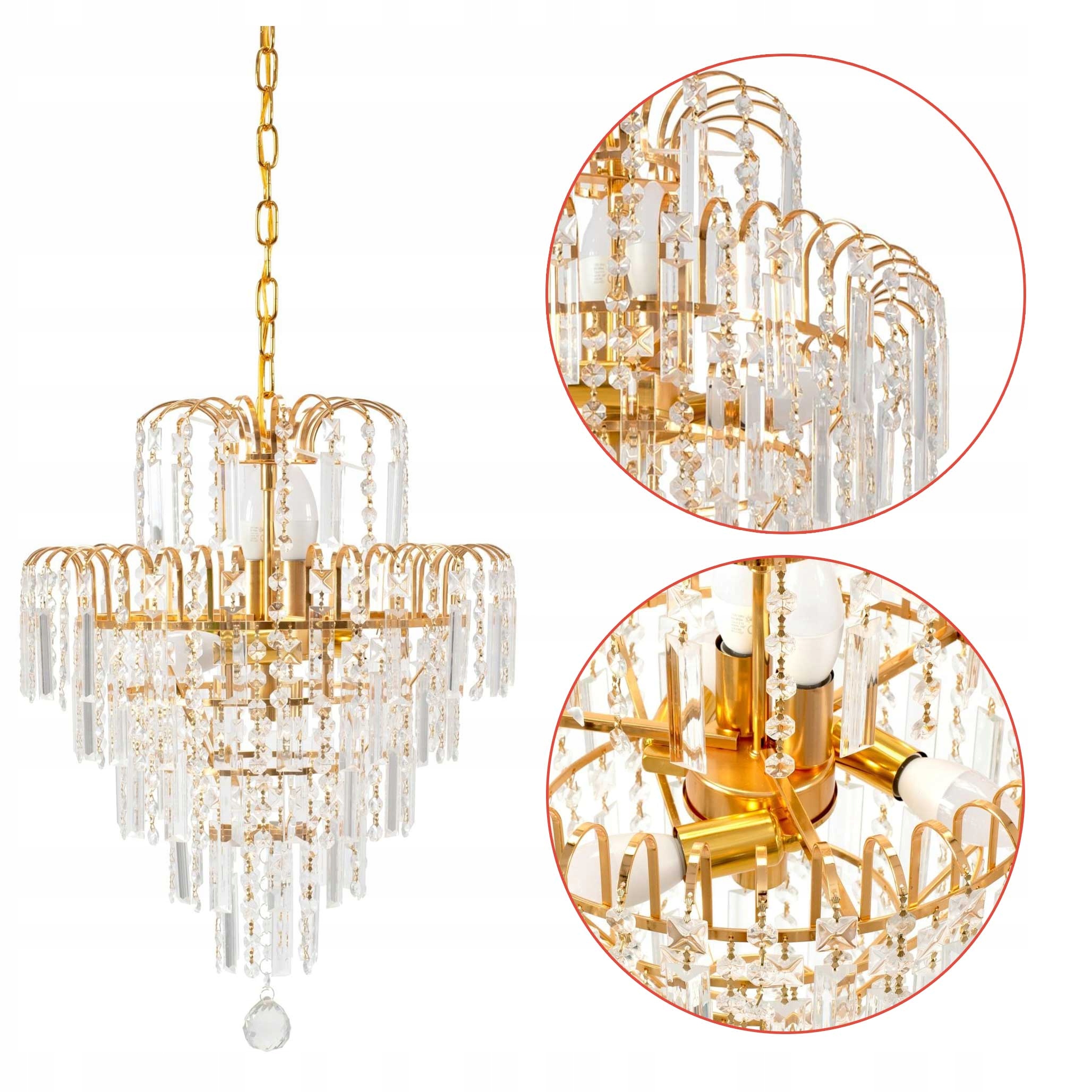 Zlatá závěsná lampa Glamour Křišťálový lustr do obývacího pokoje E14