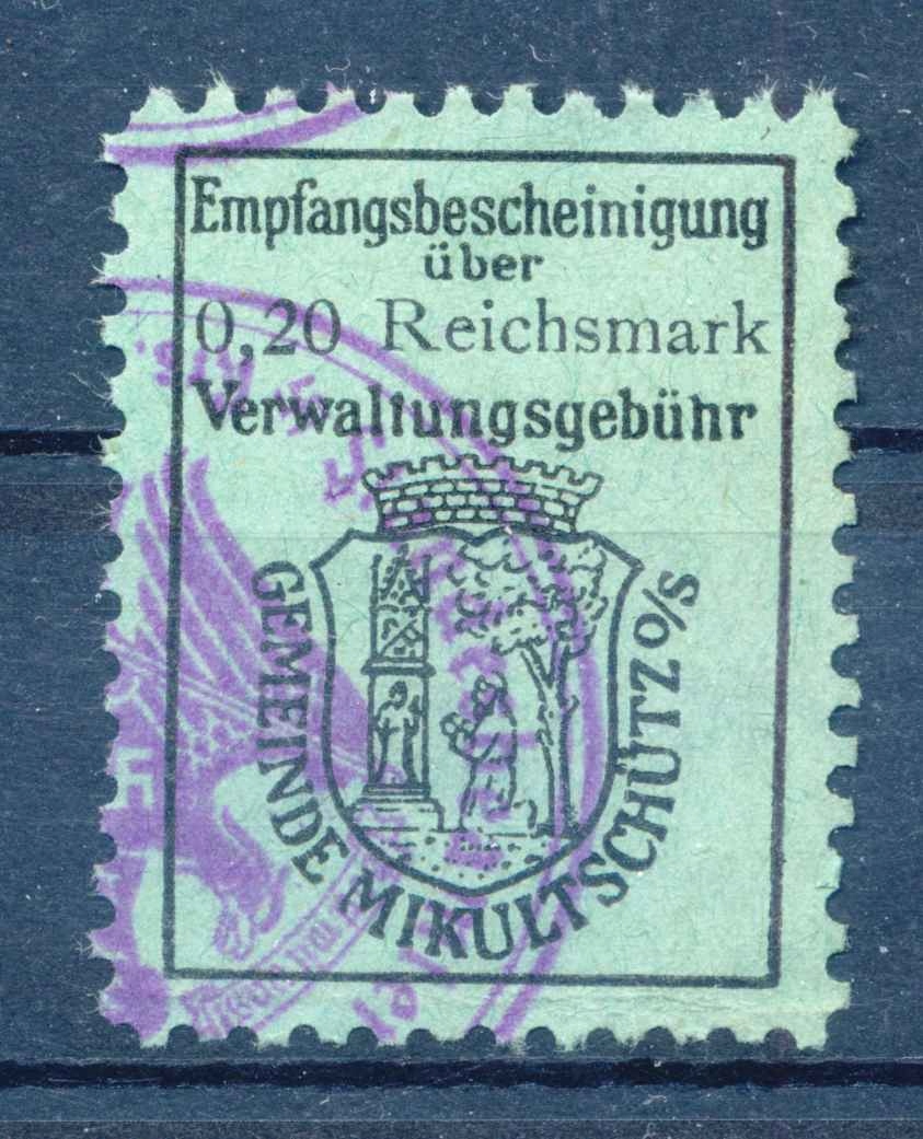 1942 MIKULTSCHUTZ/MIKULCZYCE, opłata administracyjna 0.20rm.