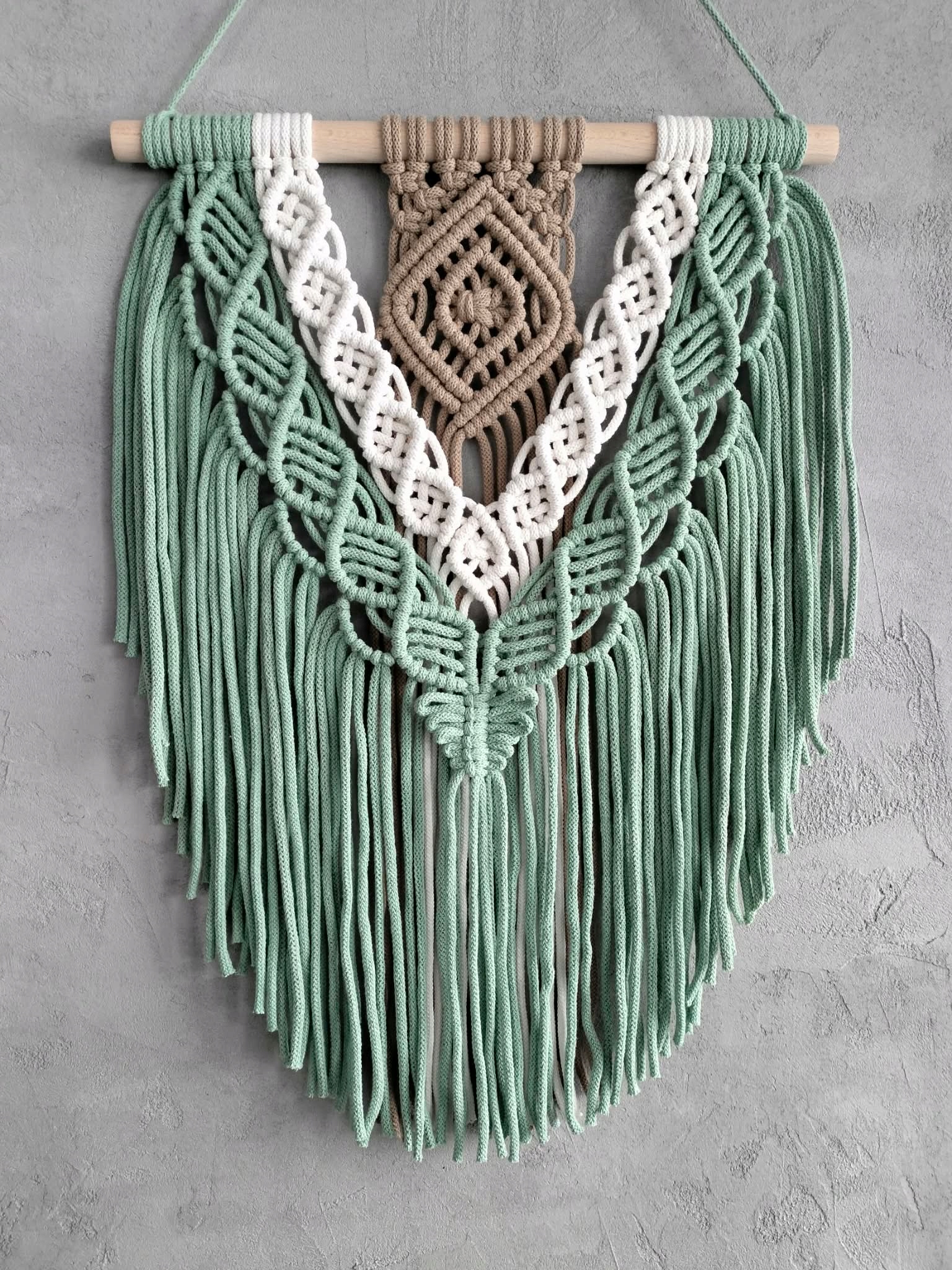 Makramé Zelená Barevná 40x60 Boho Polské Ruční práce na zeď