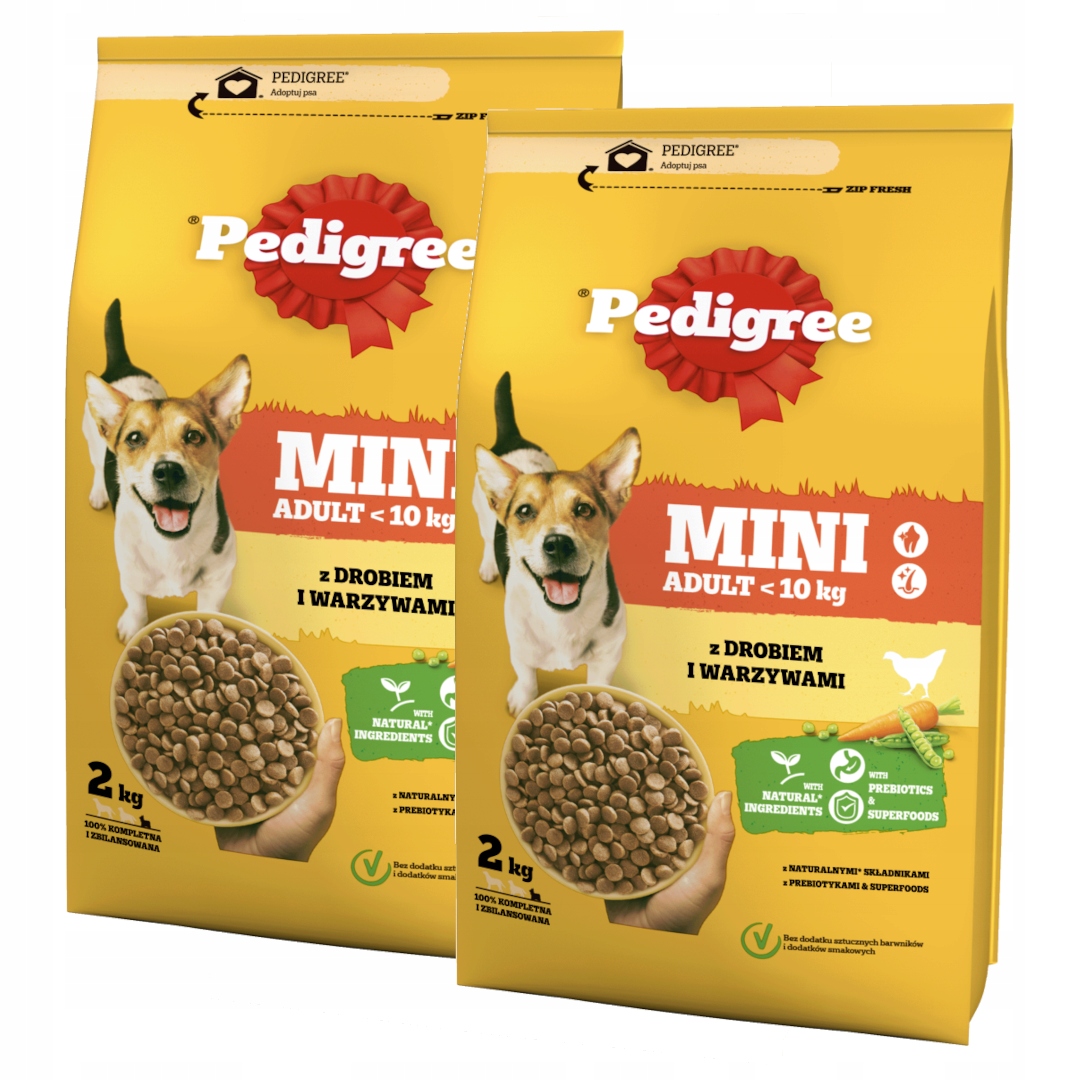 Levně Pedigree Adult Mini 2x2kg Suché Krmivo Drůbež Se Zeleninou Pro Psy Malých Plemen