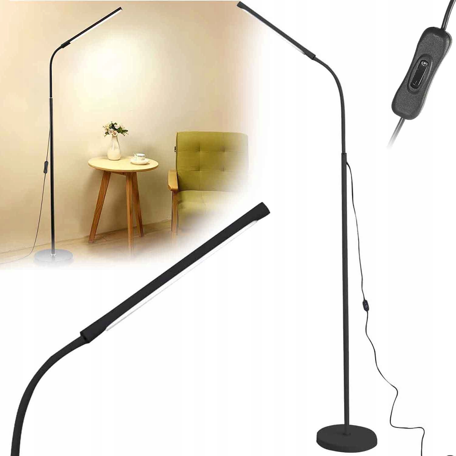 Stojací Led lampa pro čtení, teplé světlo, vypínač, černá, 1.4 m