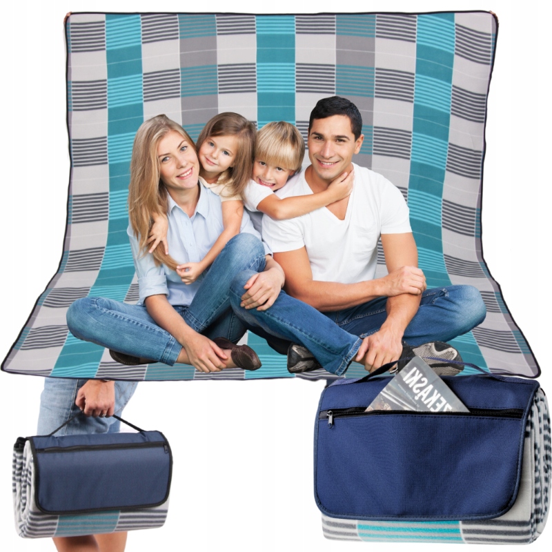 MATA PLAŻOWA KOC PIKNIKOWY DUŻY Z IZOLACJĄ 200X200 SKŁADANY WYTRZYMAŁY XXL Model JM50