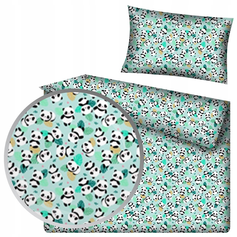 

Pościel z bawełny 140x200 miętowa zielona w pandy