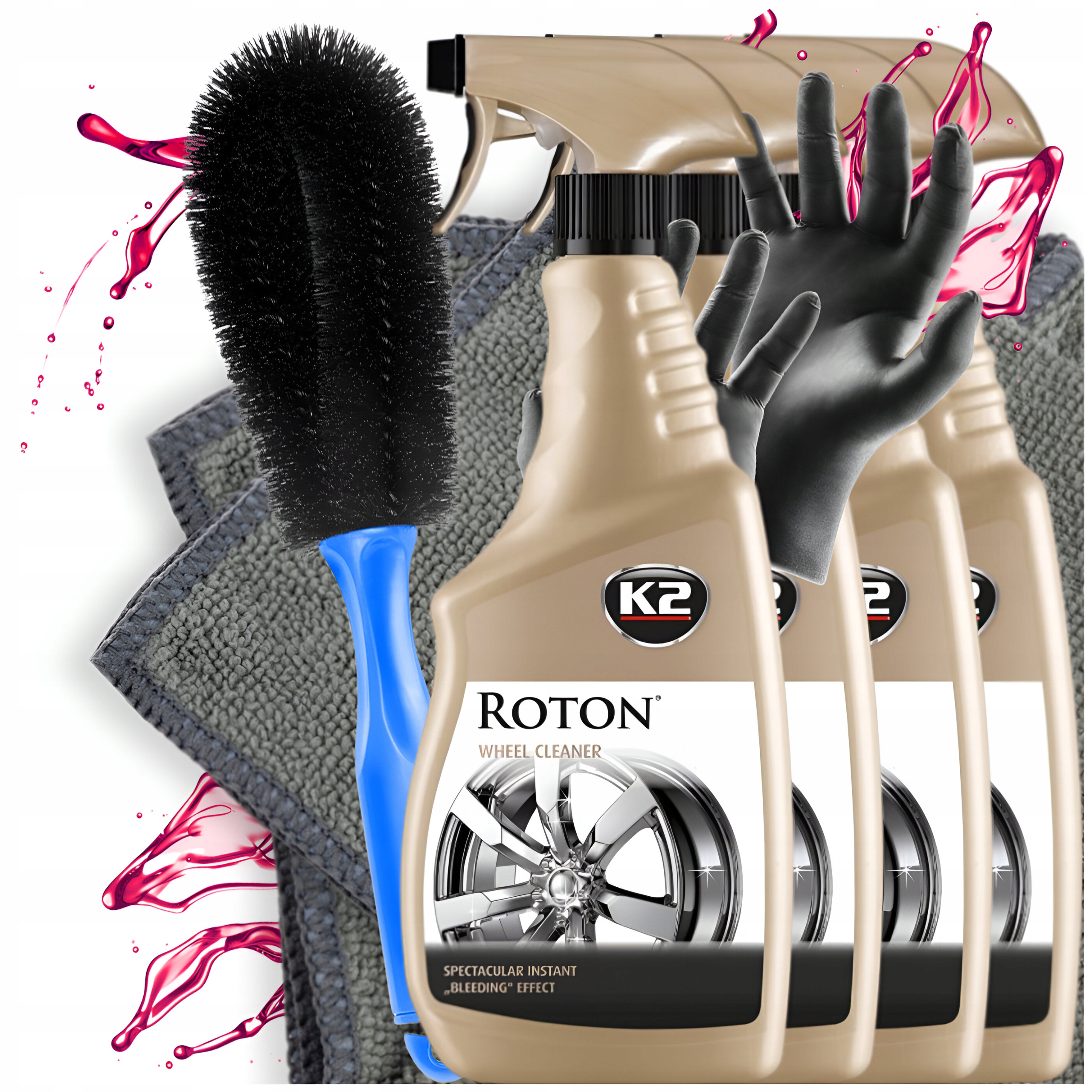 Zestaw Do Mycia Felg Aluminiowych Stalowych Krwawa Felga Żel K2 Roton x4